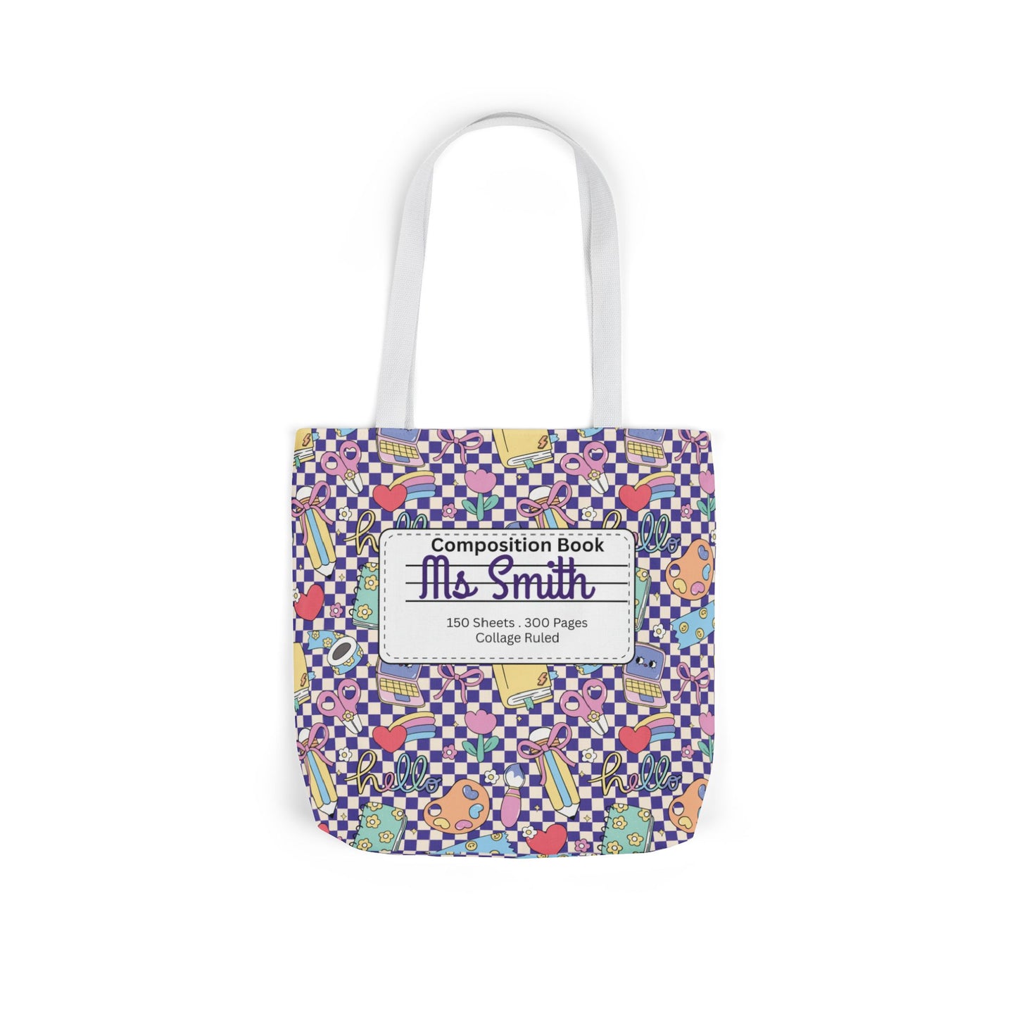 Personalized Purple Doodle Daydream Composition Book Inspired Canvas Tote Bag with Colorful Straps, Cute School Bag, Eco-Friendly Tote, Back to School Shopping Bag, Teacher Gift Idea