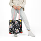 Personalized Black Composition Book Inspired Canvas Tote Bag with Colorful Straps, Cute School Bag, Eco-Friendly Tote, Back to School Shopping Bag, Teacher Gift Idea