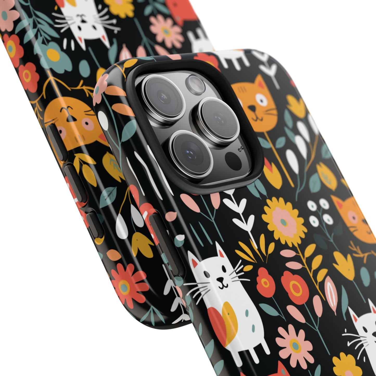 Personalized Whimsical Feline Garden Tough Phone Case — Custom Name iPhone & Samsung