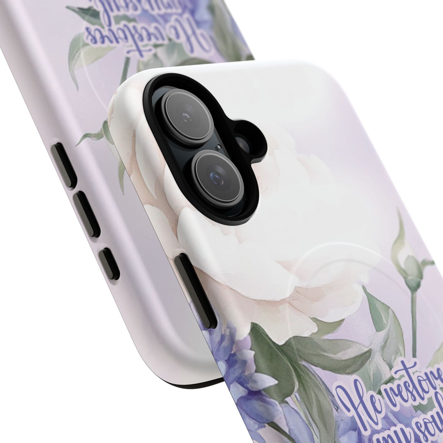 He Restores My Soul Tough iPhone Magnetic Cases, Christian Gift, MagSafe® iPhone® Tough Case, iPhone 13, 14, iPhone 15, iPhone 16, 17, Pro, Pro Max, Plus