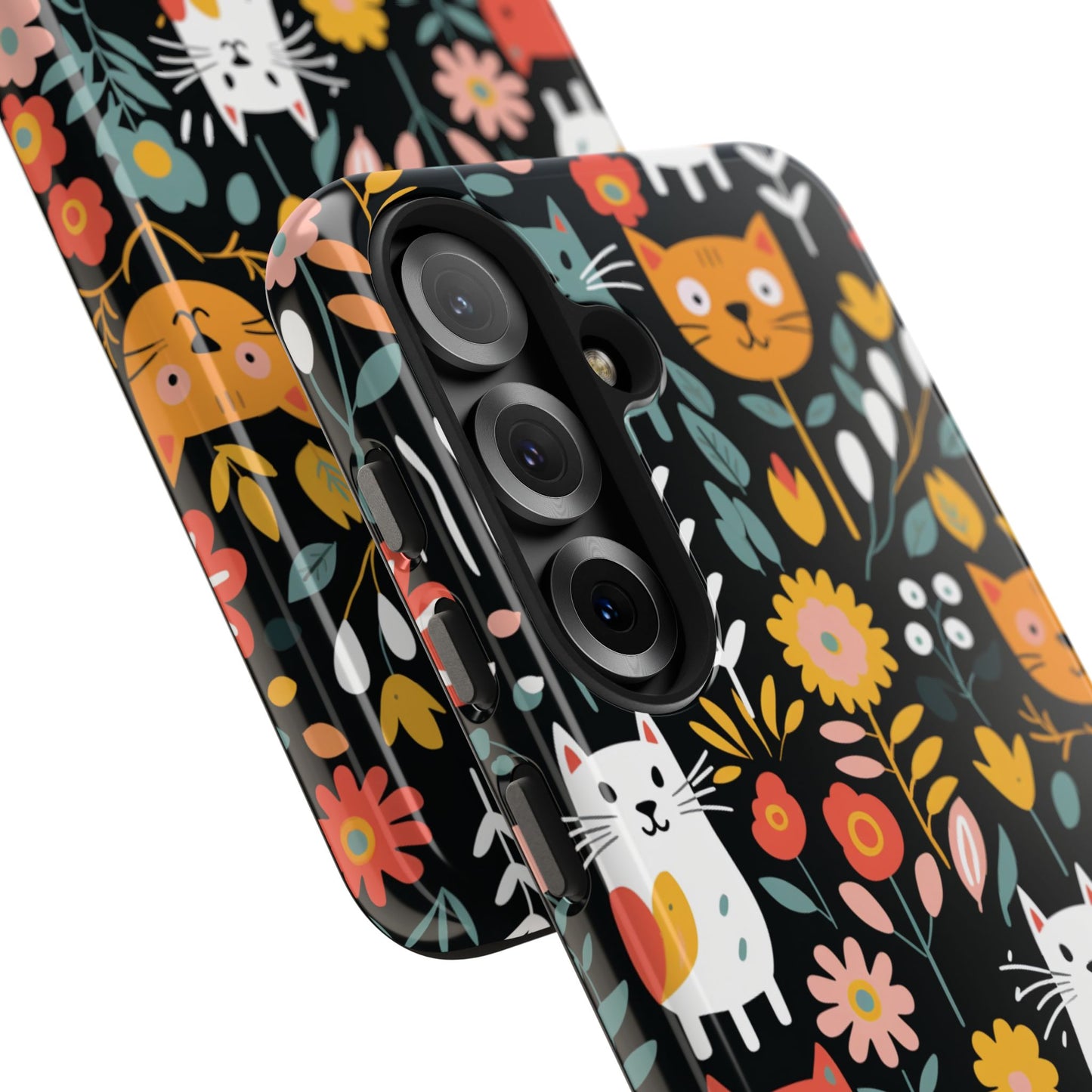 Personalized Whimsical Feline Garden Tough Phone Case — Custom Name iPhone & Samsung