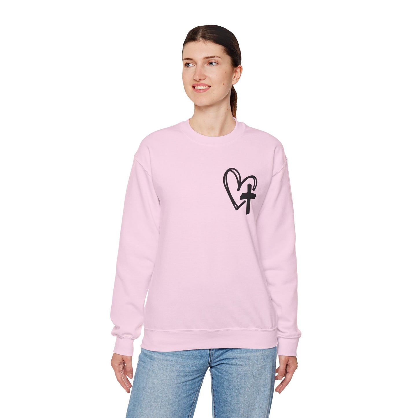 Faith and Floral Cross Unisex Heavy Gildan Blend™ Crewneck Sweatshirt.