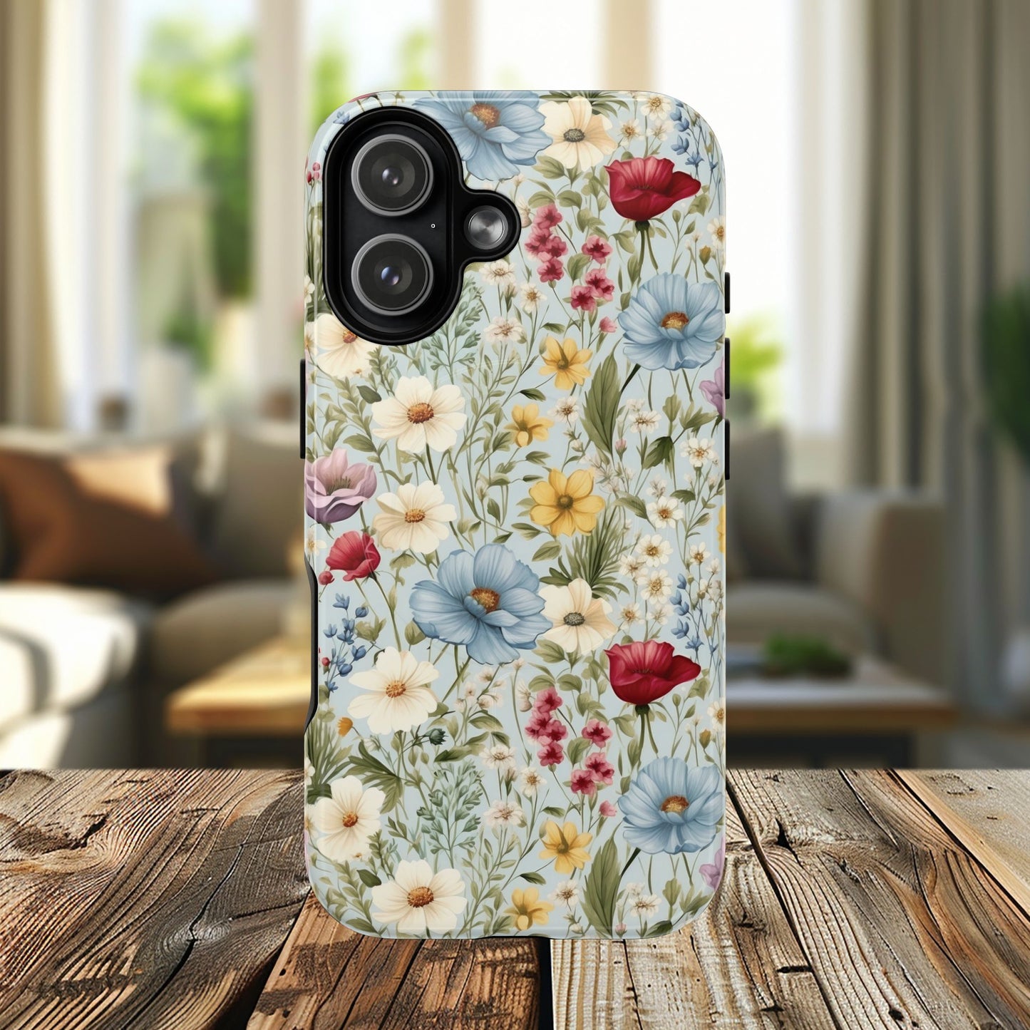 Meadow Whispers Tough iPhone Magnetic Case, Durable iPhone Protection, MagSafe Compatibility Phone Gift for Her, Spring Vibes, Modern Floral Design, Unique Gift Idea