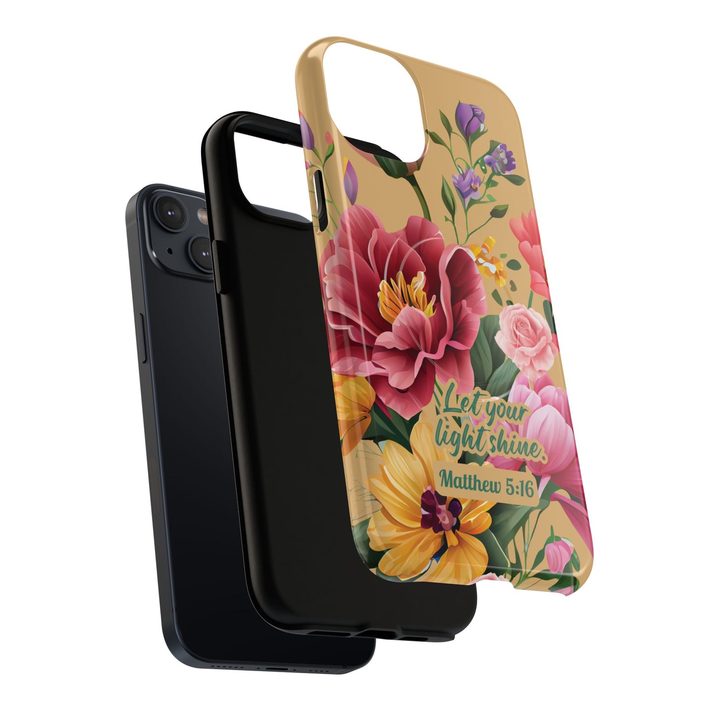 Let your Light Shine Matthew 5:16, Inspirational Gift, Tough iPhone Magnetic Case Scripture, Floral Bible Verse, MagSafe® iPhone® Tough Case, iPhone 14, iPhone 15, iPhone 16, Pro, Pro Max, Plus.