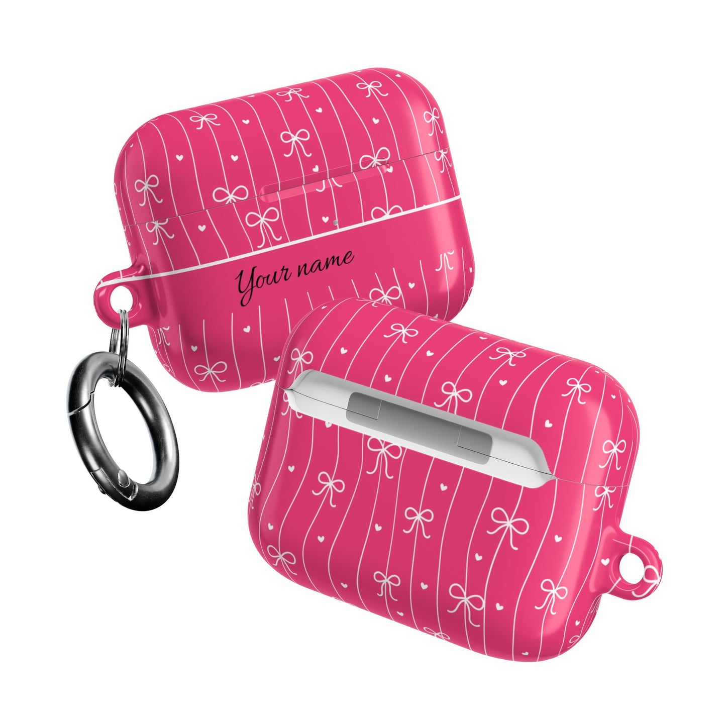 Personalized Pink Bow Coquette AirPod Cases — Custom Name Protective Cover