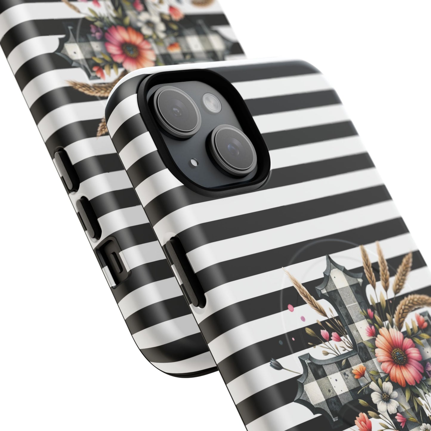 Grace in Bloom Tough Magnetic iPhone Case with Floral Cross Design, Boho iPhone Cover, Striped iPhone Case, Unique Religious Gift, Trendy Cell iPhone Accessory.
