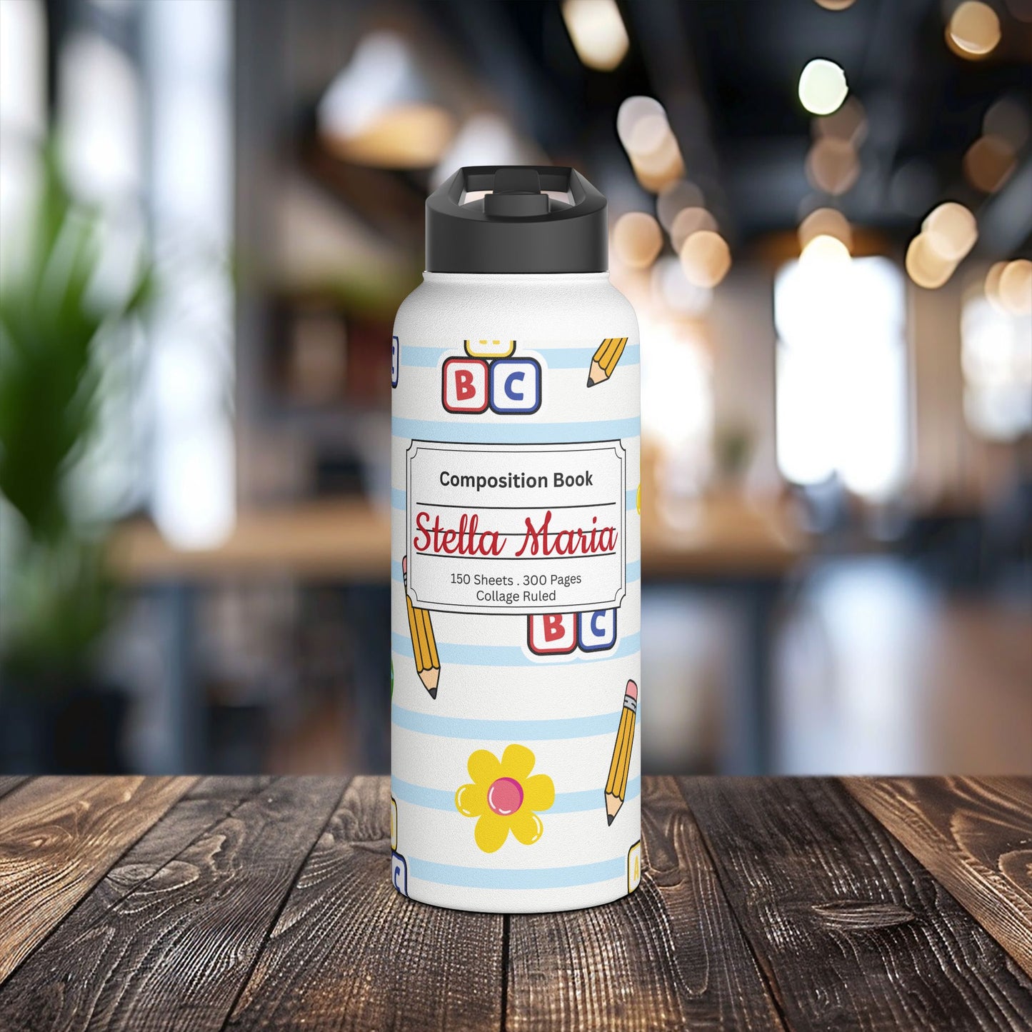 Personalized White Schoolyard Chic Inspired Stainless Steel Water Bottle for Kids, School Supplies, Eco-Friendly Drinkware, Back to School, Teacher Gifts