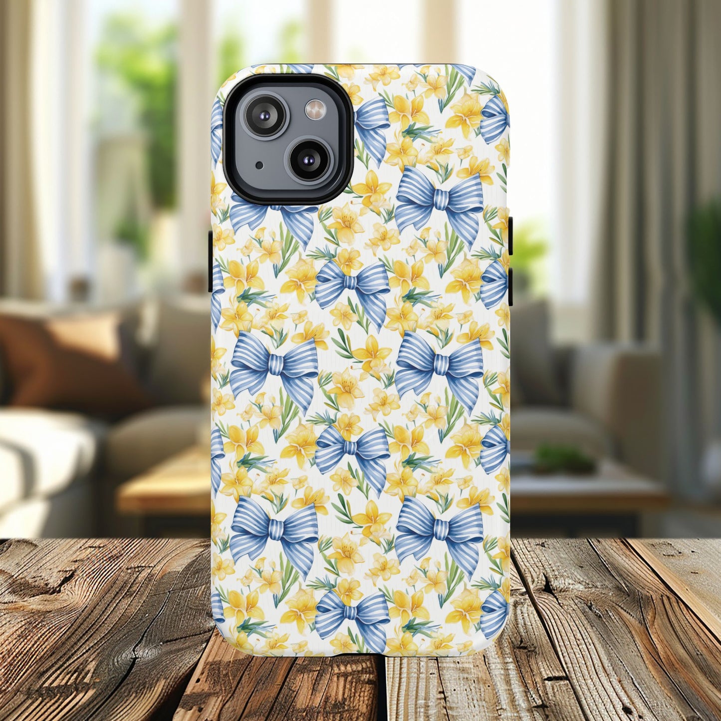 Sunshine Blue Coquette Bows Tough iPhone Magnetic Case for iPhones, Cute iPhone Cover, Spring Gift, Durable Case, Custom iPhone Protection