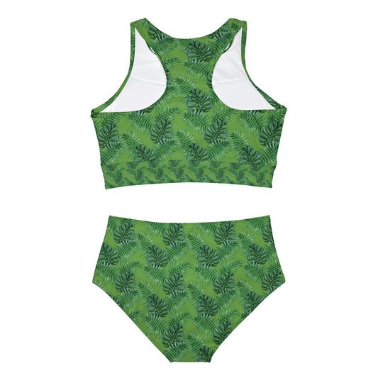 Green Tropical Bliss Sporty Bikini Set (AOP)