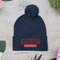 Red Pom-Pom Knit Cap with 'ELOHIM, GENESIS 1:1'  Embroidery Beanie - Stylish Winter Accessory for All Ages, Perfect Gift for Birthdays, Holidays, and Outdoor Activities