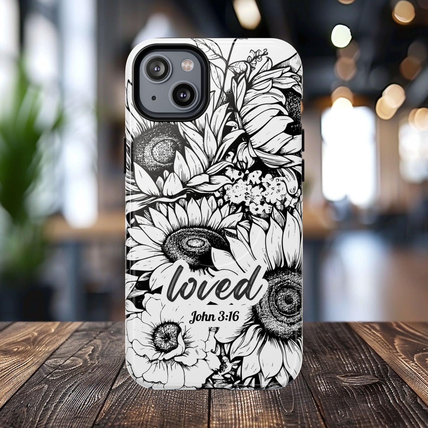Loved John 3:16, Inspirational Gift, Tough iPhone Magnetic Case Scripture, Sunflower Bible Verse, MagSafe® iPhone® Tough Case, iPhone 14, iPhone 15, iPhone 16, Pro, Pro Max, Plus
