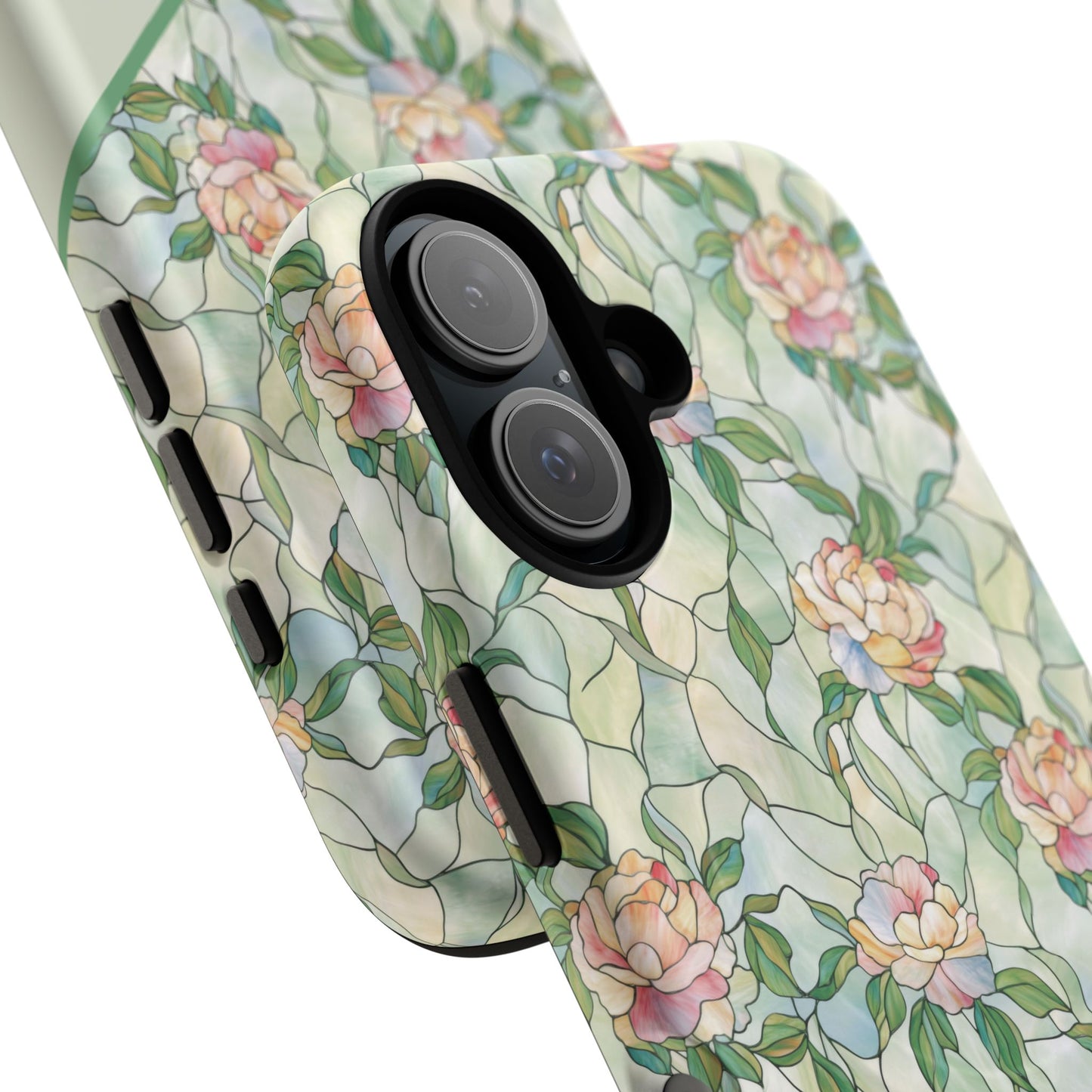 Personalized Petal Whispers Stained Glass Tough Magnetic iPhone Case, Durable Rose Pattern, Cute Gift for Her, iPhone Accessory, Mother's Day, Birthday Gift