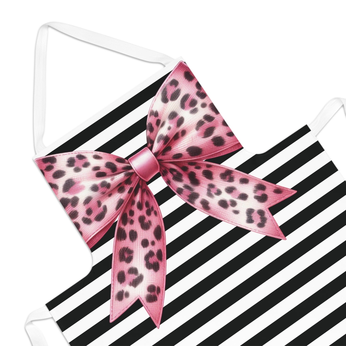 Striped Pink Bow Animal Print Chef Apron with Loop & Ties