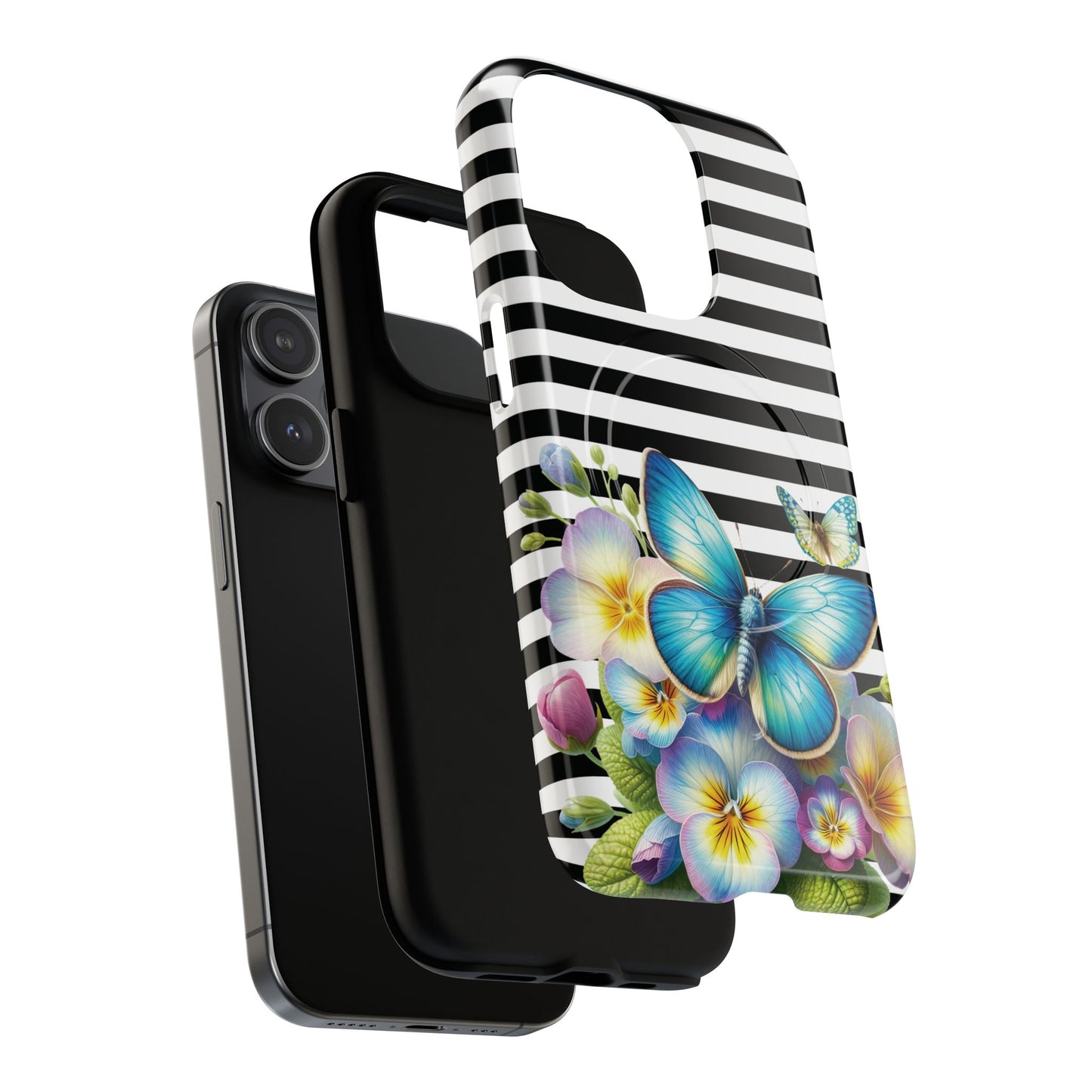 Pansy Parade Tough iPhone Magnetic Cases, Floral Tough Case, Striped iPhone Magnetic Cover, Phone Accessory, Gift for Nature Lovers