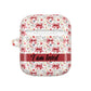 Personalized Rosette Coquette Floral AirPods Pro Gen 1, 2 and Airpods Gen 1, 2, 3, 4 Case — Red Bow Pattern with Custom Name Text.