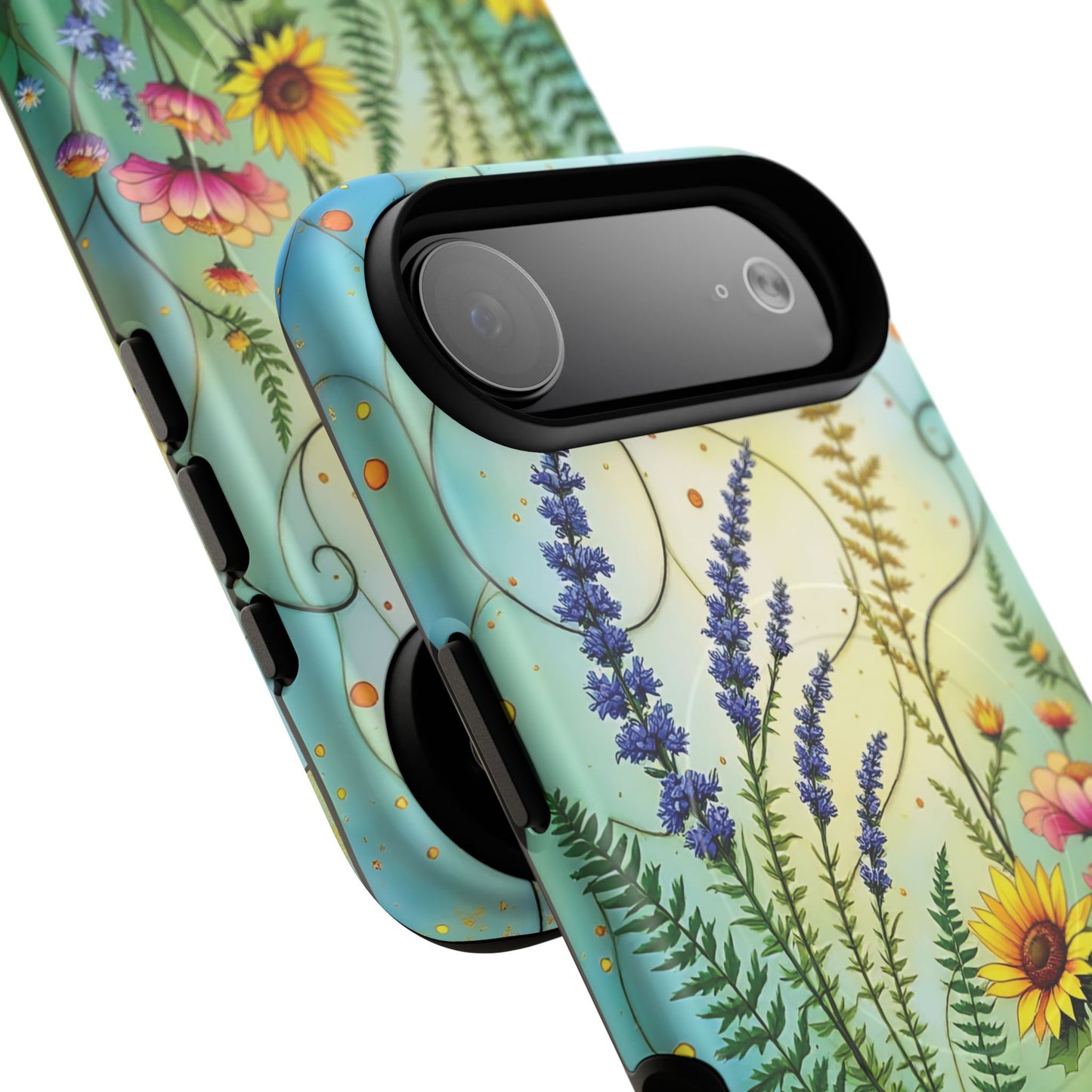 Floral Stained Harmony Glass Tough Magnetic Phone Case | Nature Inspired Design | Durable Protection | Gift for Nature Lovers | Spring Vibe