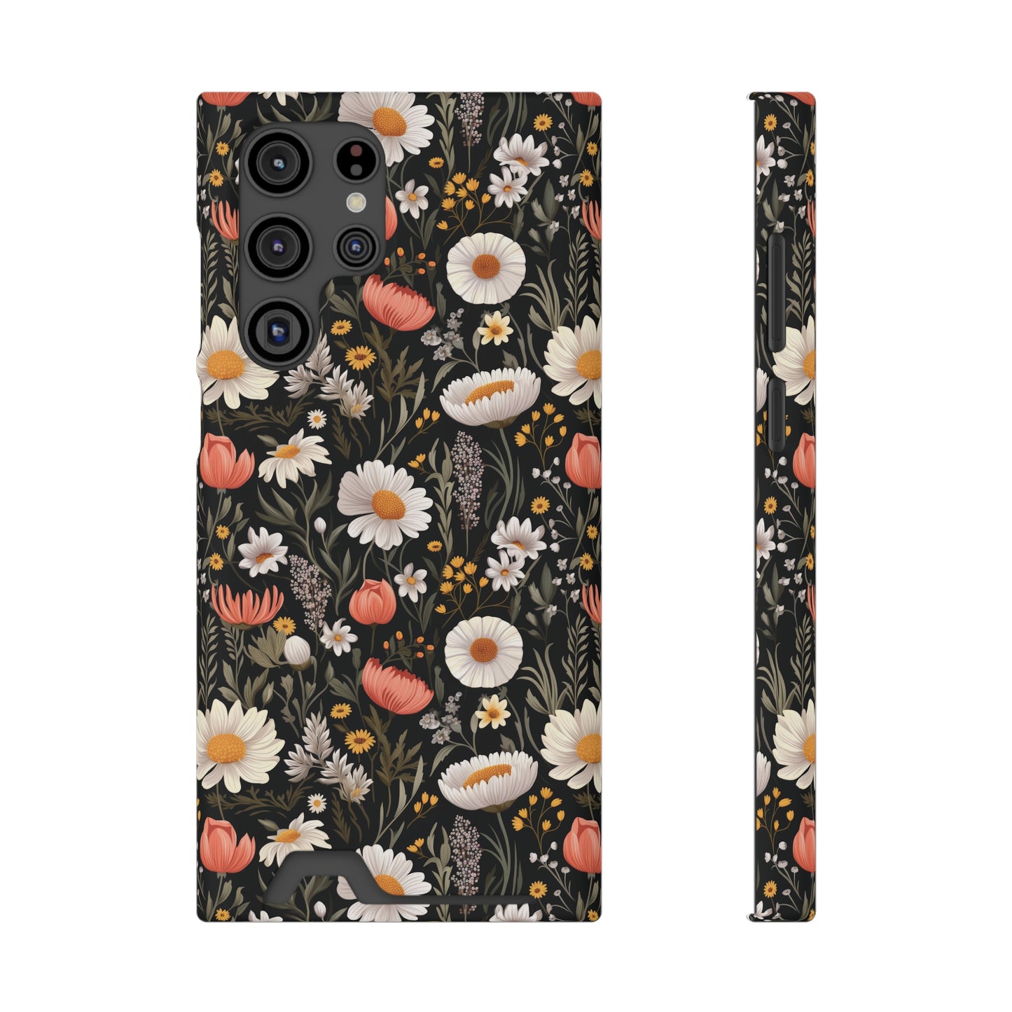 Blossom Elegance: Noir Garden iPhone and Samsung Case With Card Holder