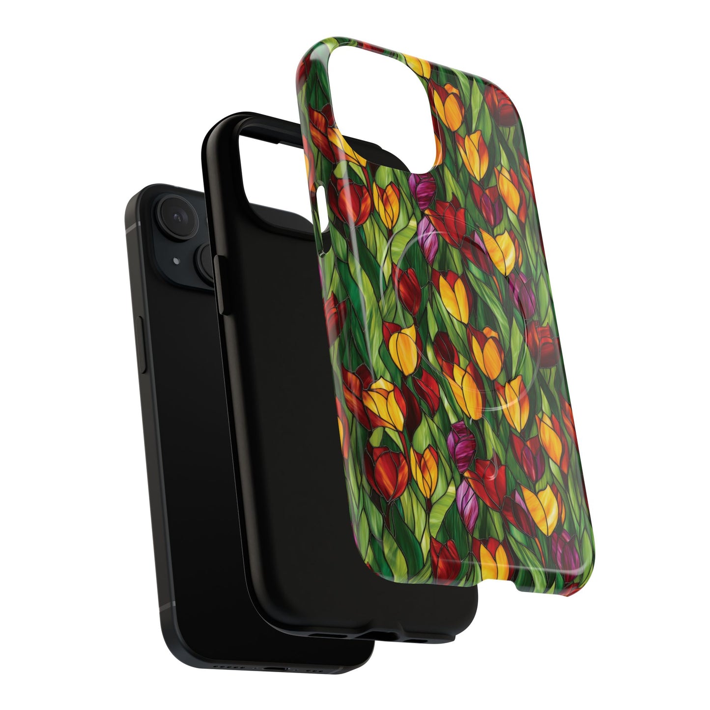 Floral Luminous Whirl Tough Magnetic iPhone Case, Stylish Protection for Everyday Life, Gift for Flower Lovers, Unique iPhone Accessory, Stained Glass iPhone Protection.
