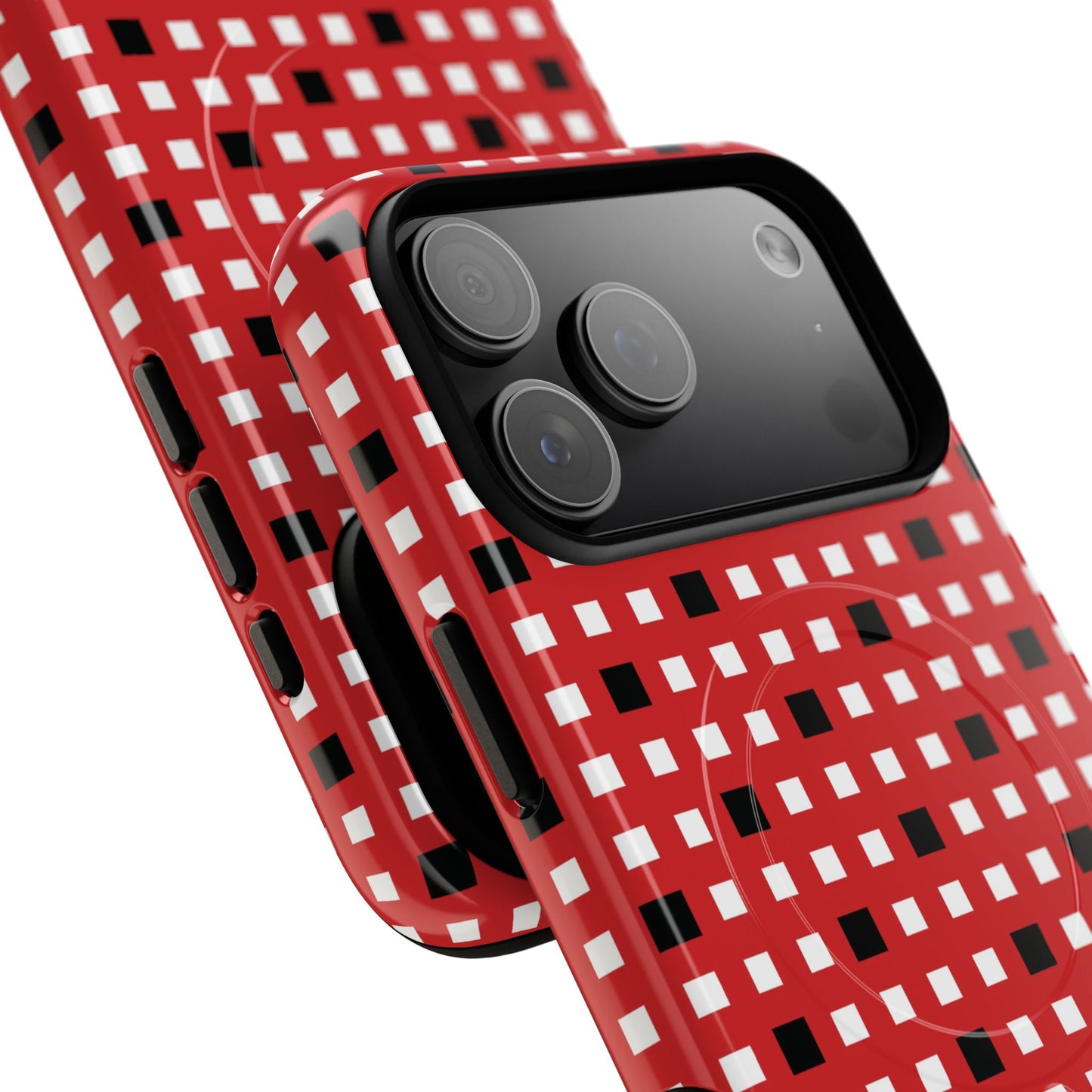 Crimson Gridlock Tough iPhone Magnetic Cases, Durable iPhone Accessories, Gift for Tech Lovers, Modern Design