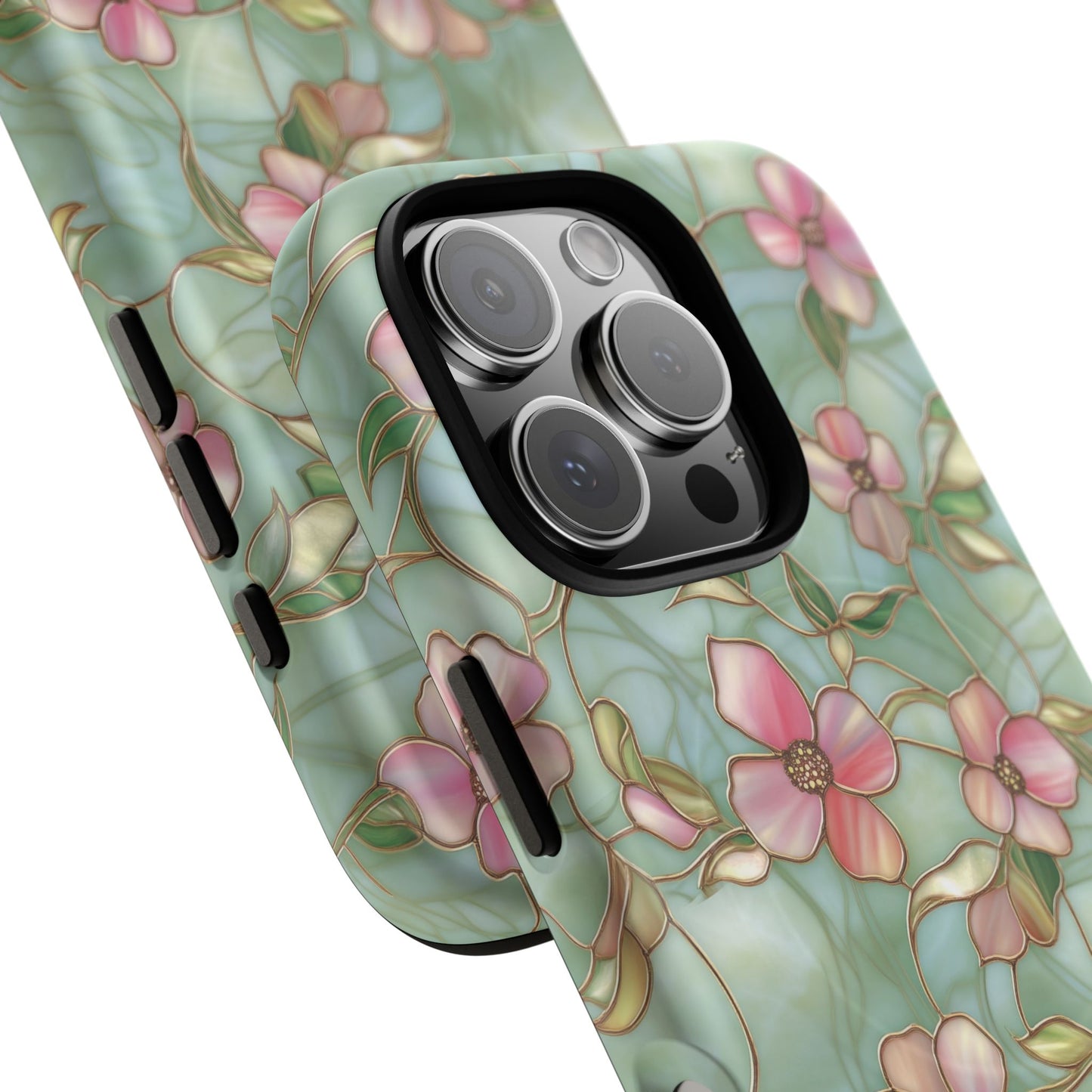 Aqua Bloom Serenity Tough iPhone Magnetic Cases, Cute Flower Design, Stylish Protection, Gift for Her, Trendy Accessories, iPhone MagSafe Accessory.