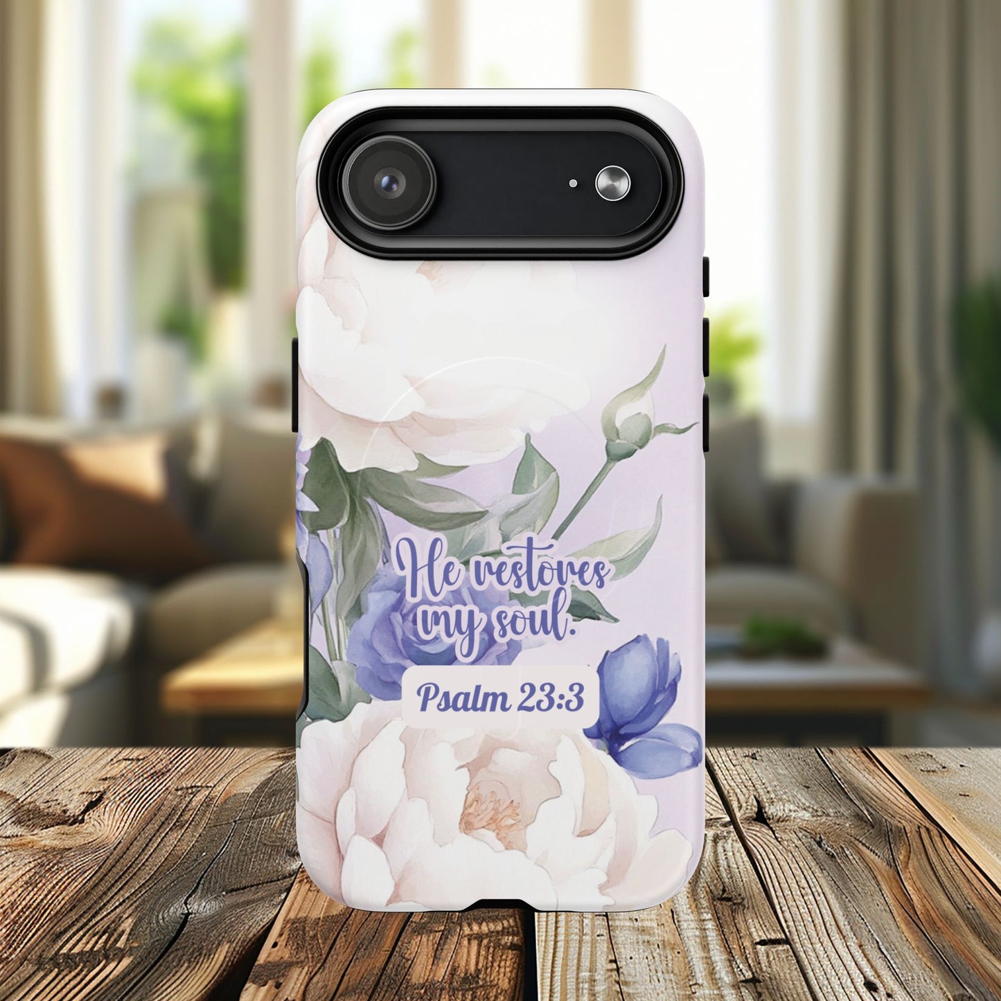 He Restores My Soul Tough iPhone Magnetic Cases, Christian Gift, MagSafe® iPhone® Tough Case, iPhone 13, 14, iPhone 15, iPhone 16, 17, Pro, Pro Max, Plus