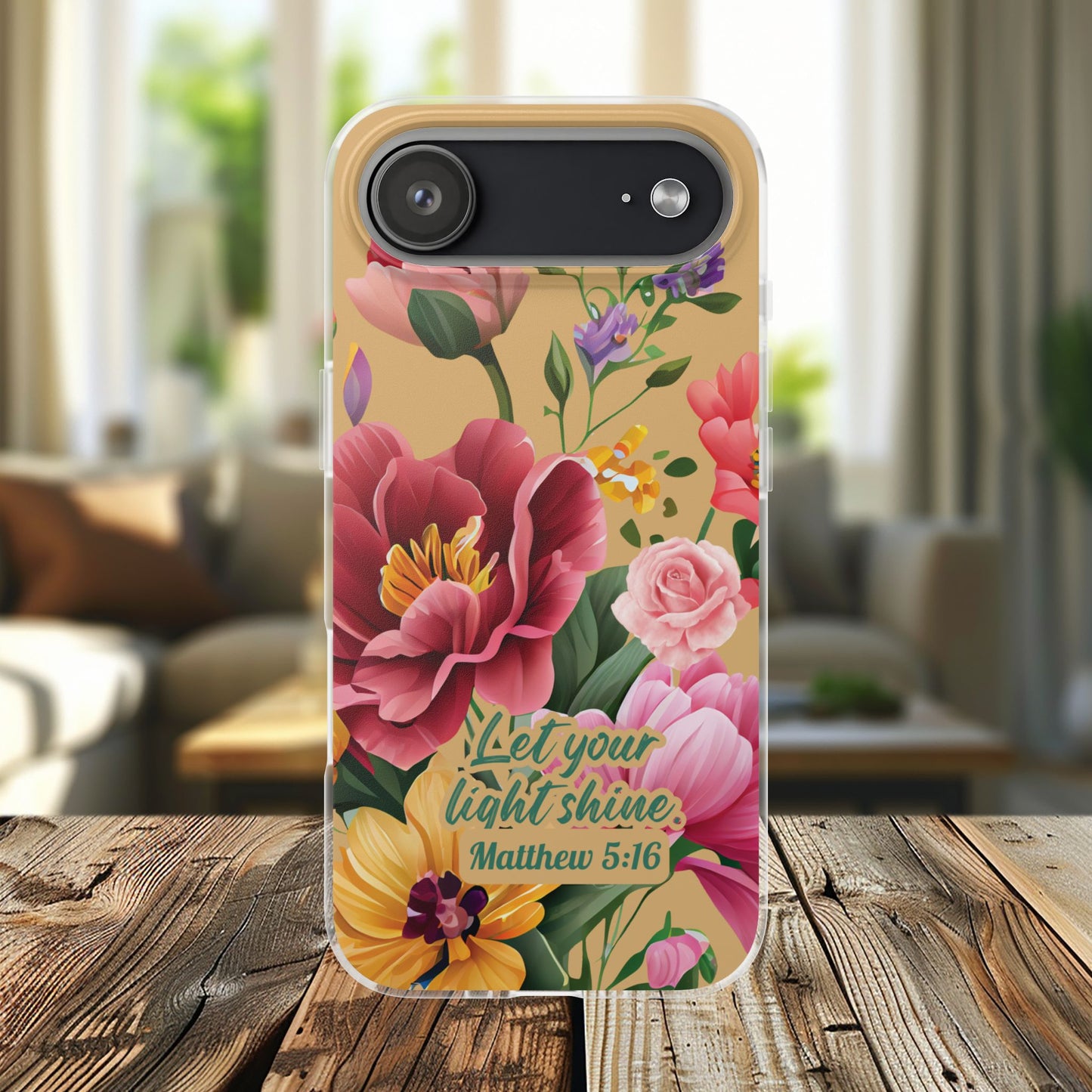 Floral Scripture Phone Case — "Let Your Light Shine" (Matthew 5:16) for iPhone and Samsung Cases.
