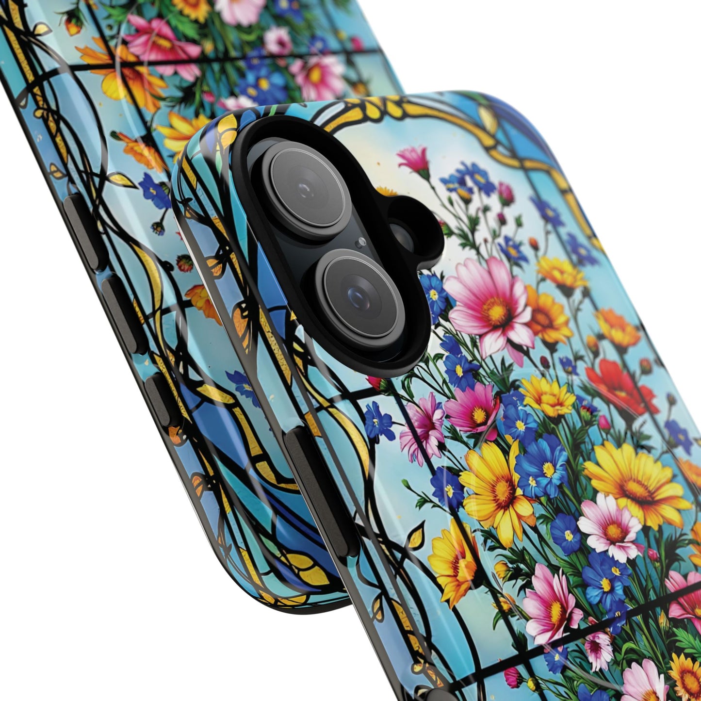 Floral Stained Glass Tough Magnetic Case, Durable Phone Cover, Gift for Nature Lovers, Unique Floral Design, Phone Accessories for All Occasions.