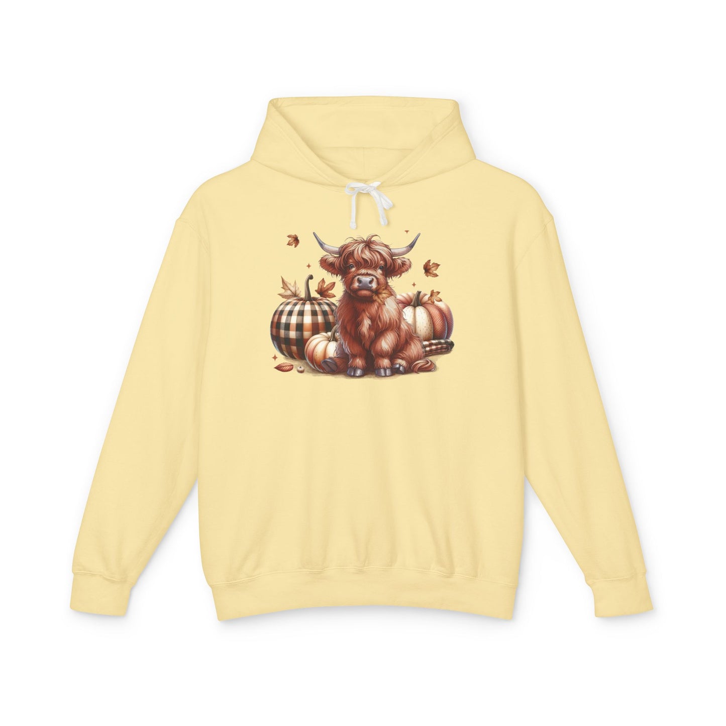 Autumn Highland Cow Charm Lightweight Hooded Sweatshirt