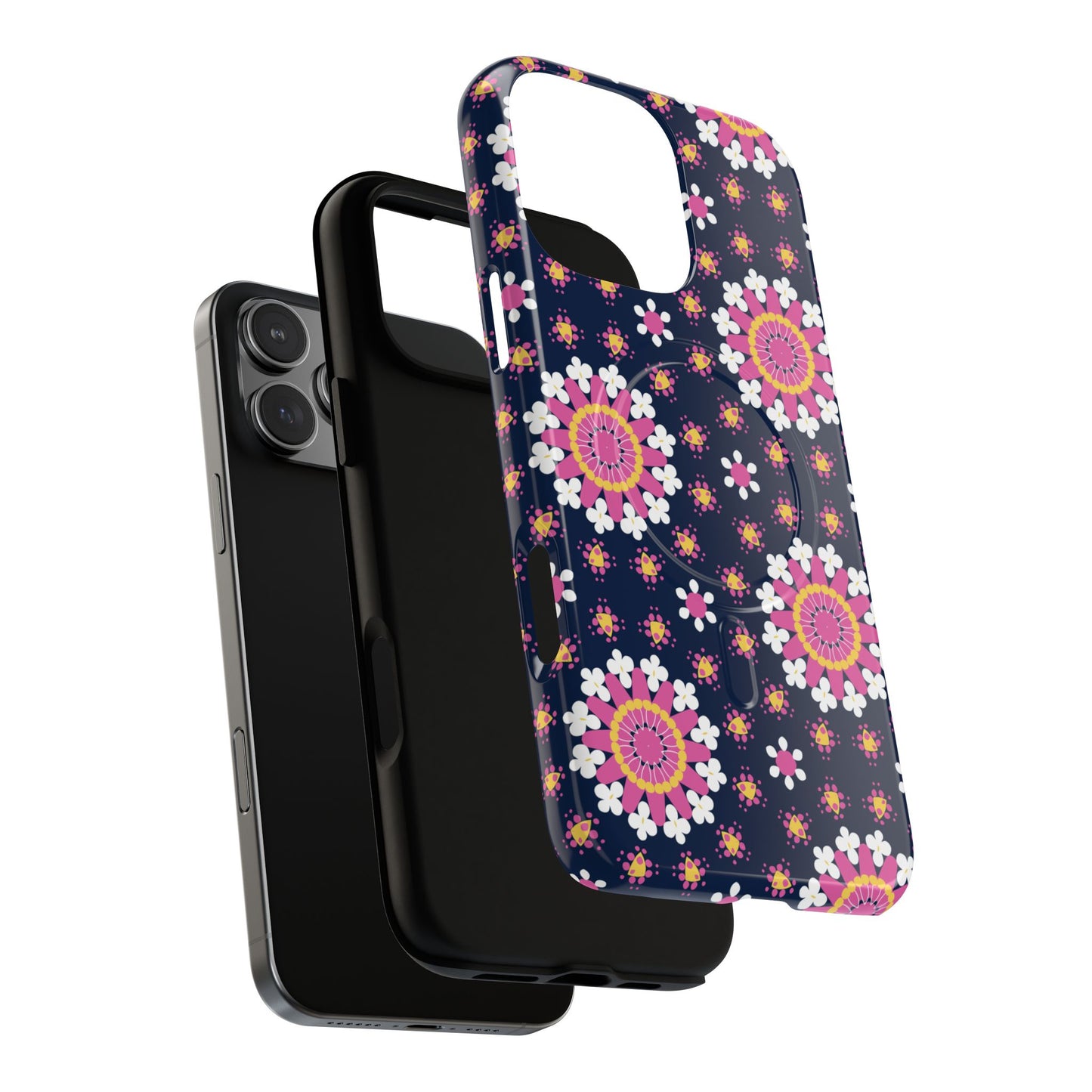 Midnight Mandala Bloom Tough iPhone Magnetic Case, Vibrant Design for Protection, Gift for Her, Trendy Accessory, Floral MagSafe iPhone Cover, Birthday, & Everyday Use