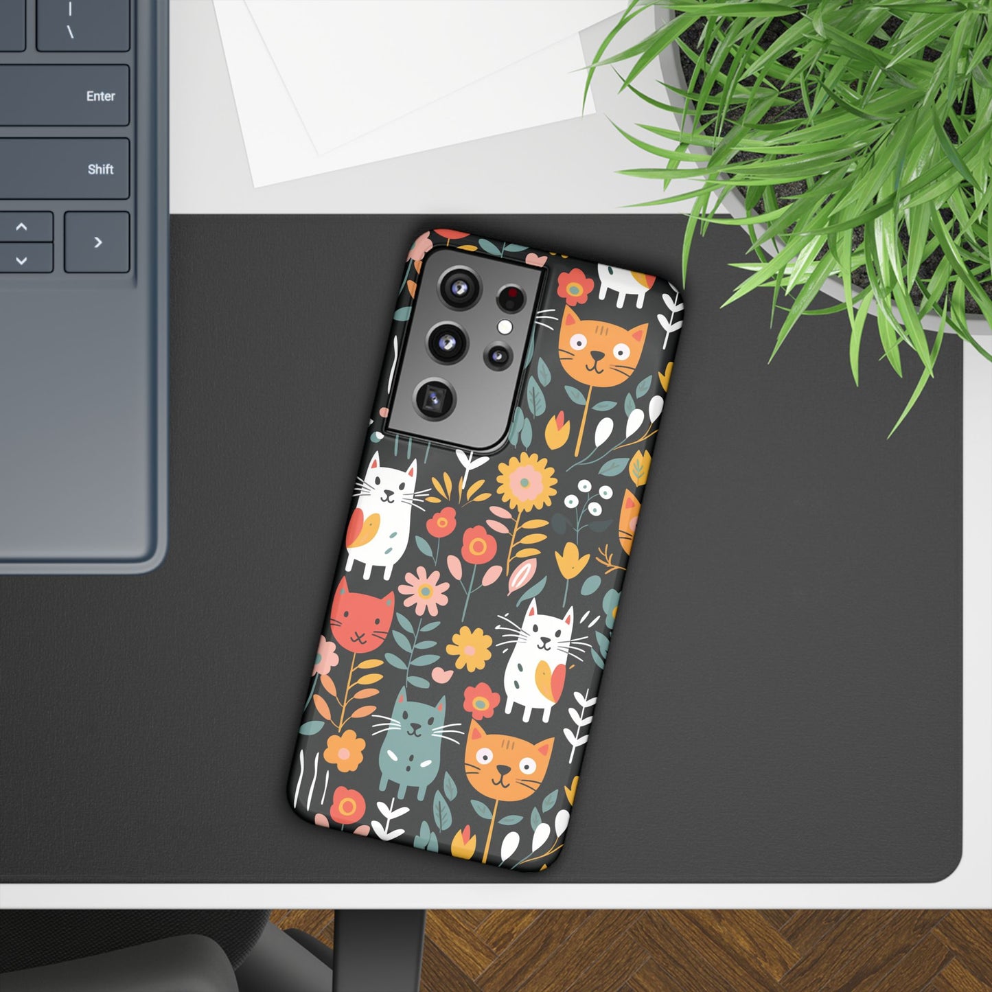 Whimsical Feline Garden Slim Cases for iPhone and Samsung Phones