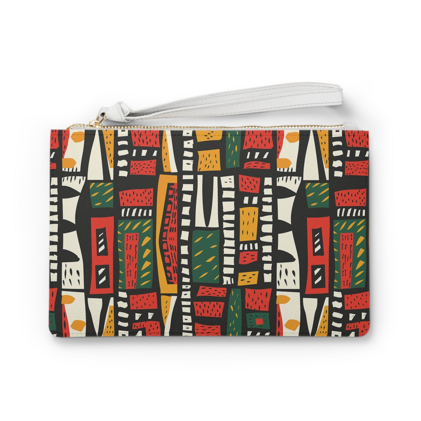 Tribal Harmony Clutch Bag - Vegan Leather Saffiano Pattern Fashionista On-the-Go Zip Fastening Wrist Strap.