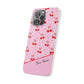 Personalized Cherry Blossom Dreams Flexi Case — Pink Retro Cherry iPhone® 7/8, 11, 12, 13, 14, 15, 16, 17, X/XS, SE, XR, Mini, Pro, Pro Max, Plus Cases.