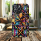 Luminous Whirl Tough Magnetic iPhone Cases, Vibrant Protection, Unique Floral Print, Durable Cover, Gift for Tech Lovers, iPhone Accessory, Stained Glass iPhone Design.