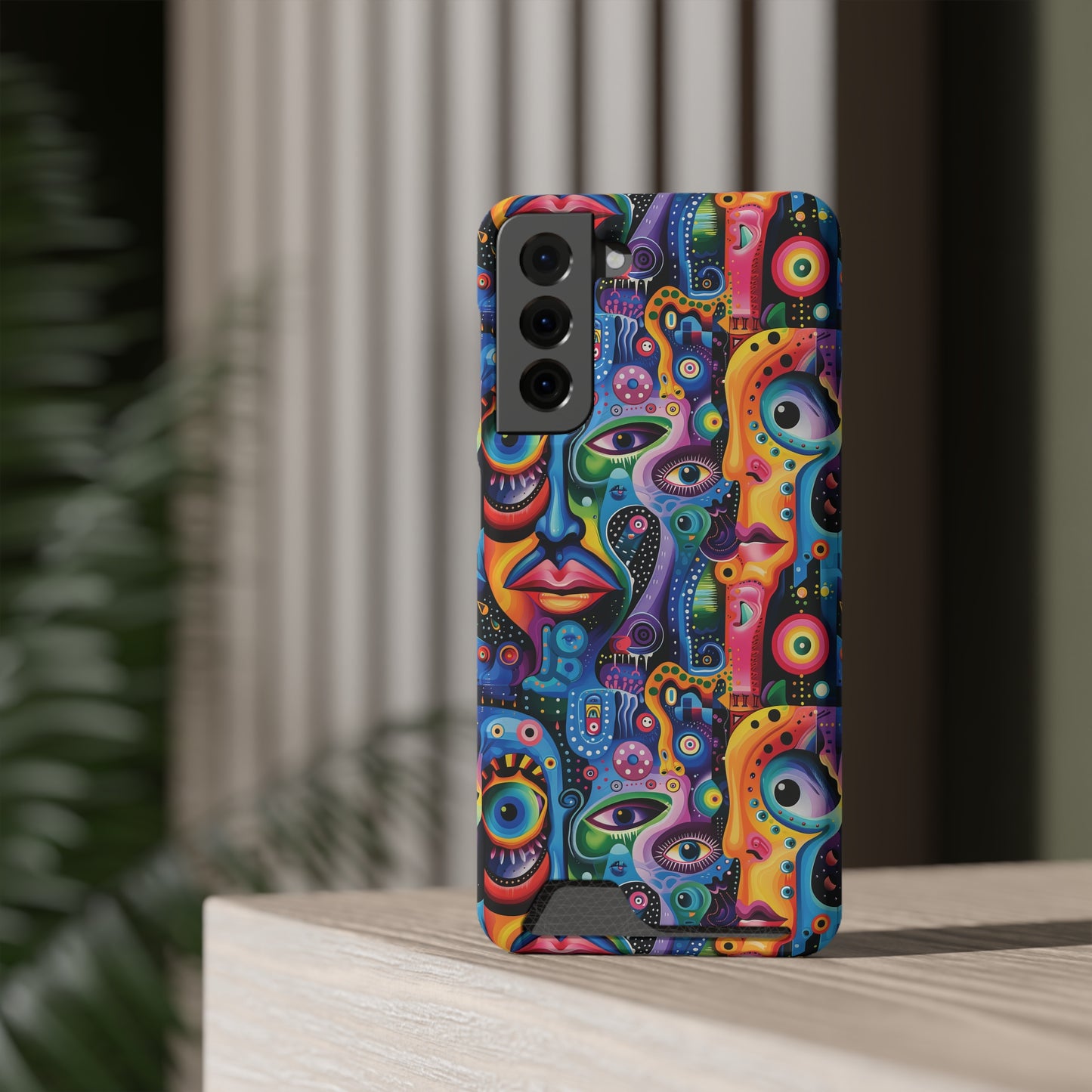 Psychedelic Visions Phone Case with Card Holder - Colorful and Stylish Design for Creatives