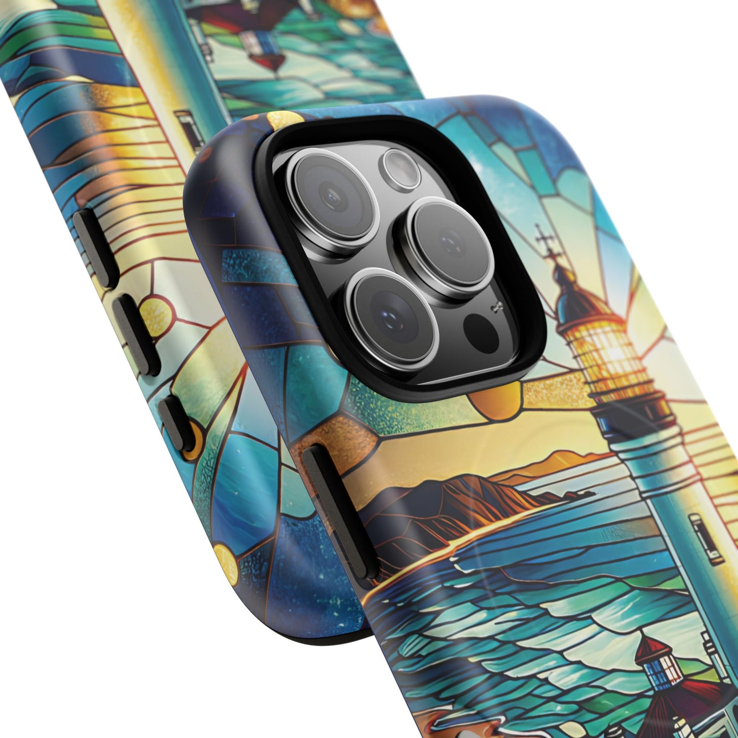 Stained Glass Lighthouse Phone Case - Tough Magnetic Cases, Unique Gifts for Nature Lovers, Beach Vibes, Travel Accessories, Coastal Decor