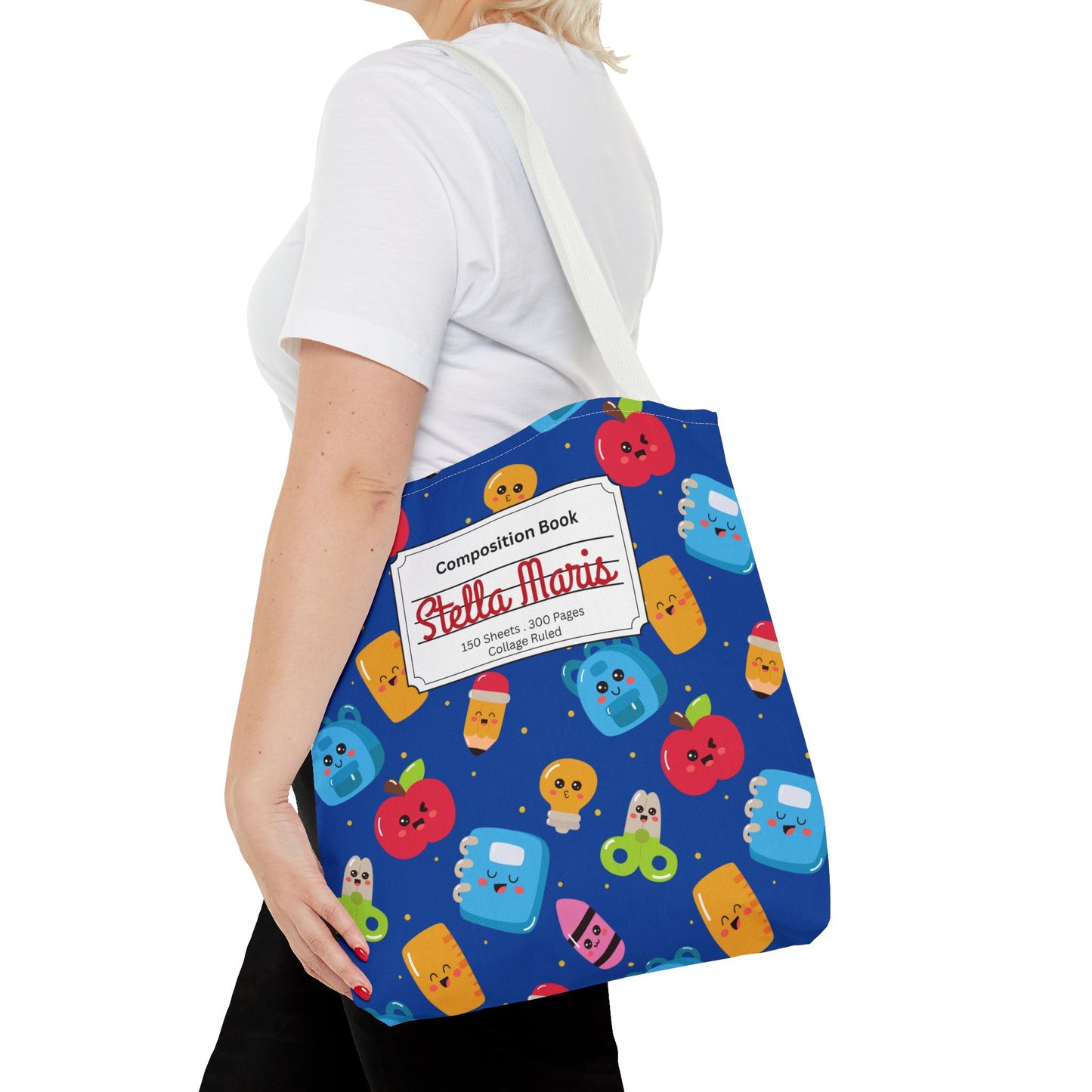 Personalized Blue Kawaii Composition Book Inspired Tote Bag, Back to School Tote, Teacher Gift, Kids Bag, Custom Name Bag, Educational Accessories, Back to School Tote Bag.