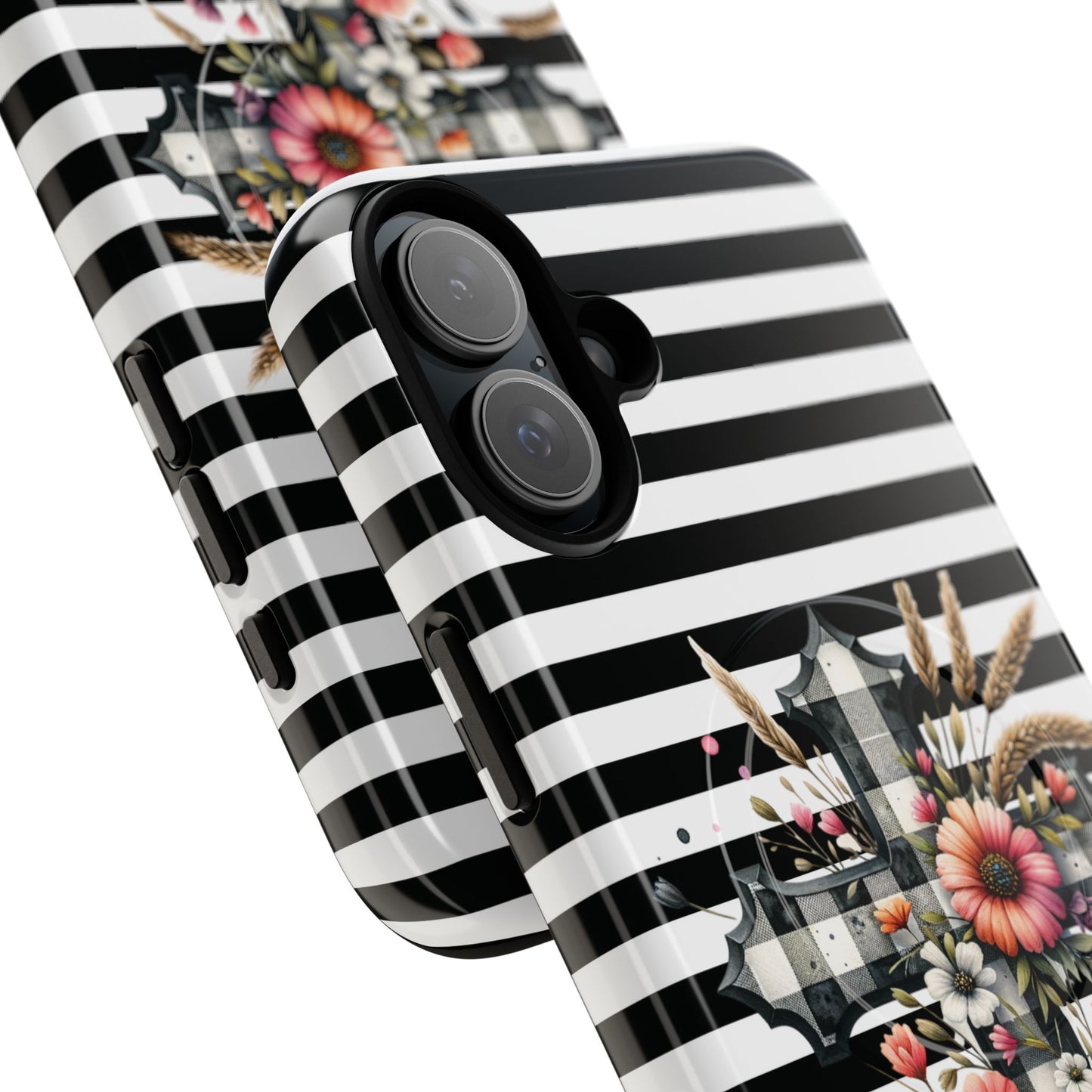 Grace in Bloom Tough Magnetic iPhone Case with Floral Cross Design, Boho iPhone Cover, Striped iPhone Case, Unique Religious Gift, Trendy Cell iPhone Accessory.