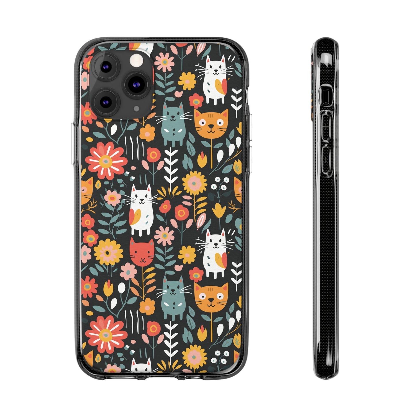 Whimsical Feline Garden Clear Silicone iPhone Cases