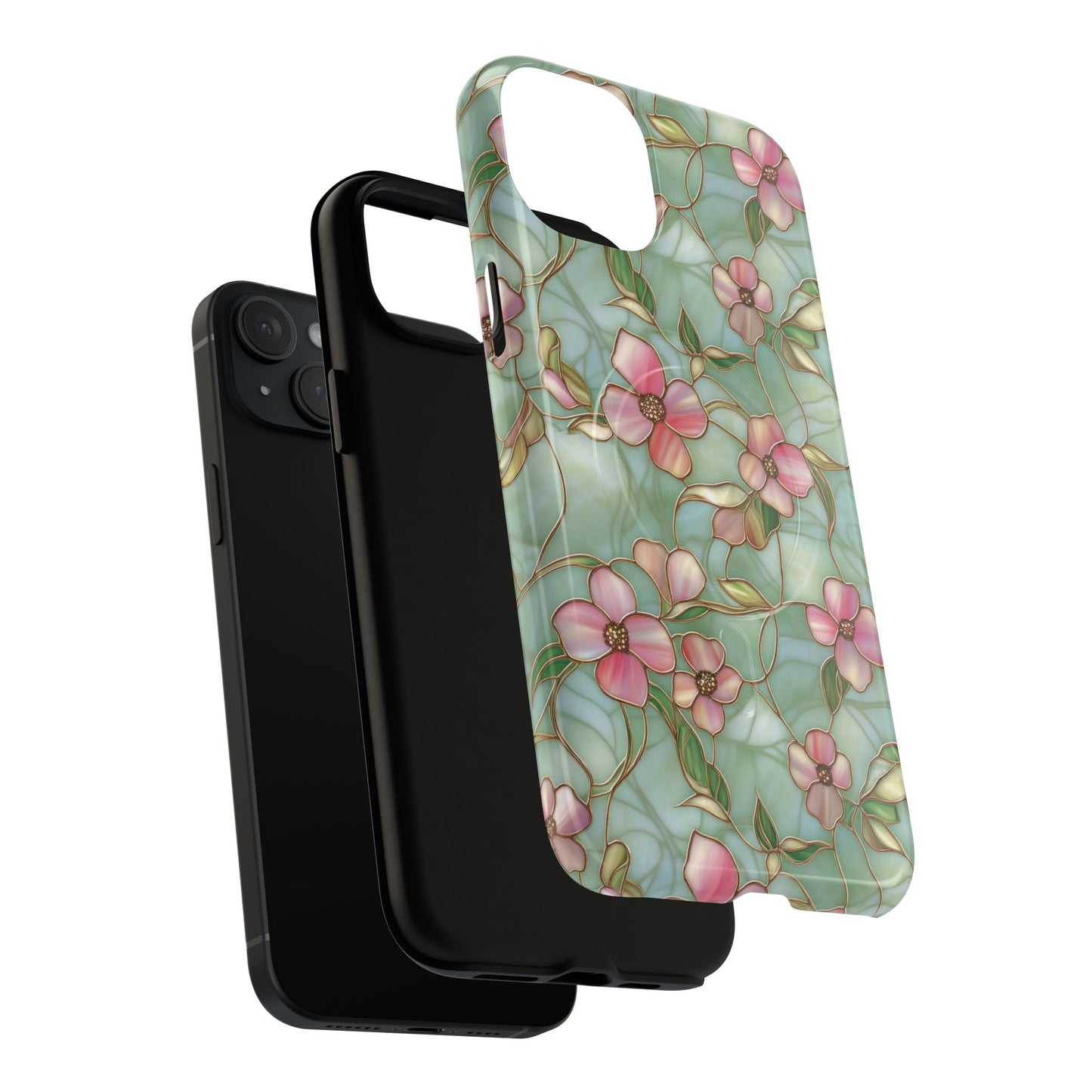 Aqua Bloom Serenity Tough iPhone Magnetic Cases, Cute Flower Design, Stylish Protection, Gift for Her, Trendy Accessories, iPhone MagSafe Accessory.