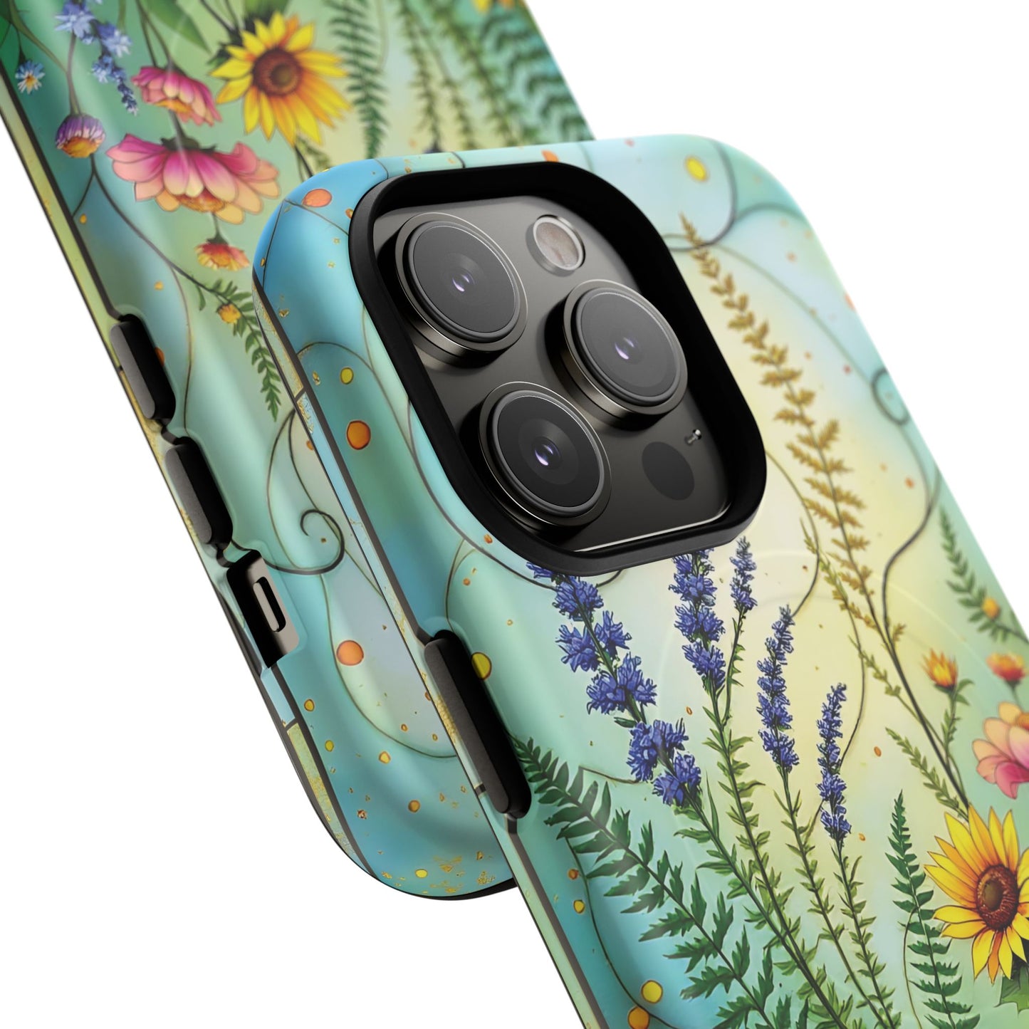Floral Stained Harmony Glass Tough Magnetic Phone Case | Nature Inspired Design | Durable Protection | Gift for Nature Lovers | Spring Vibe