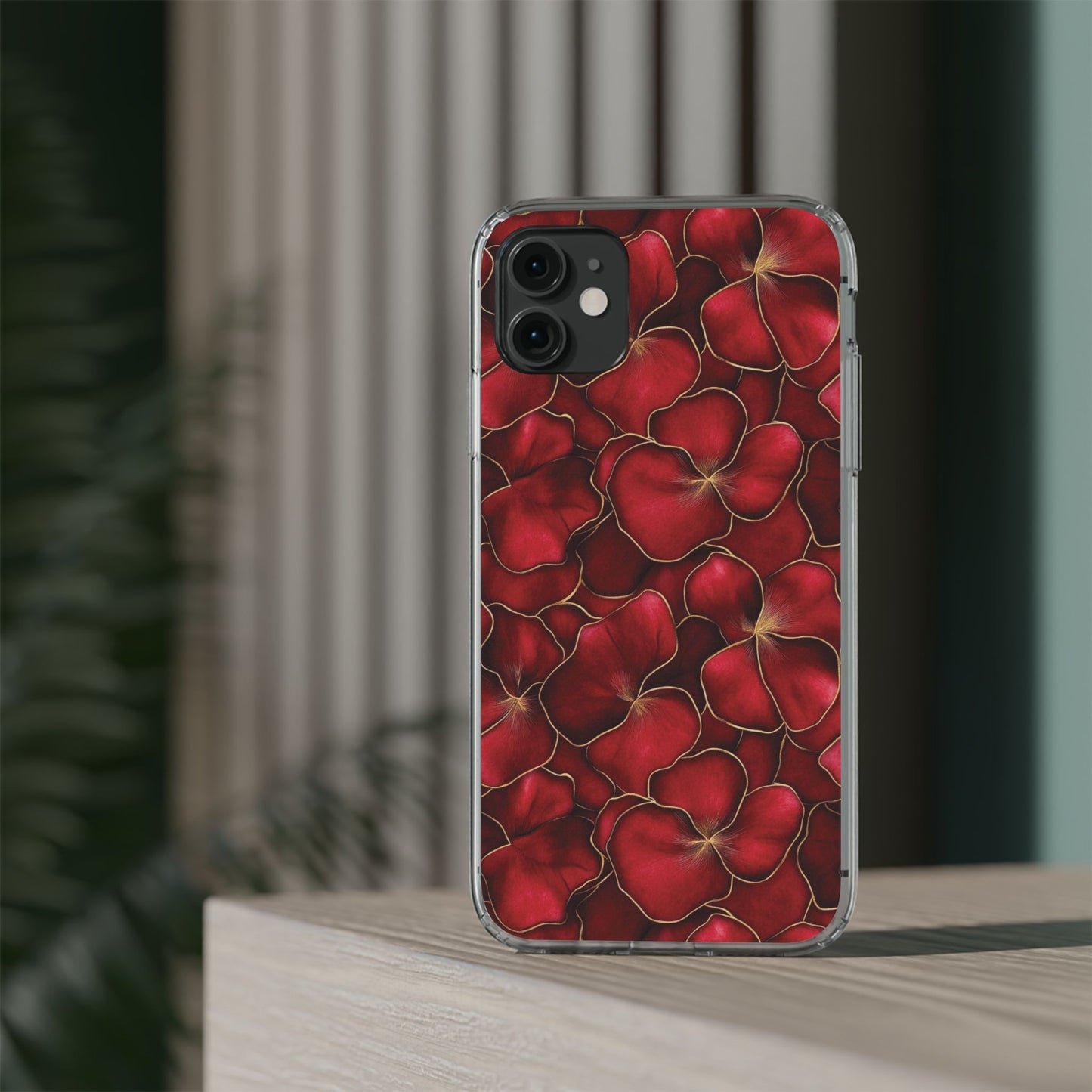 Velvet Petal Noir Floral Petal Clear Impact-Resistant iPhone and Samsung Case.