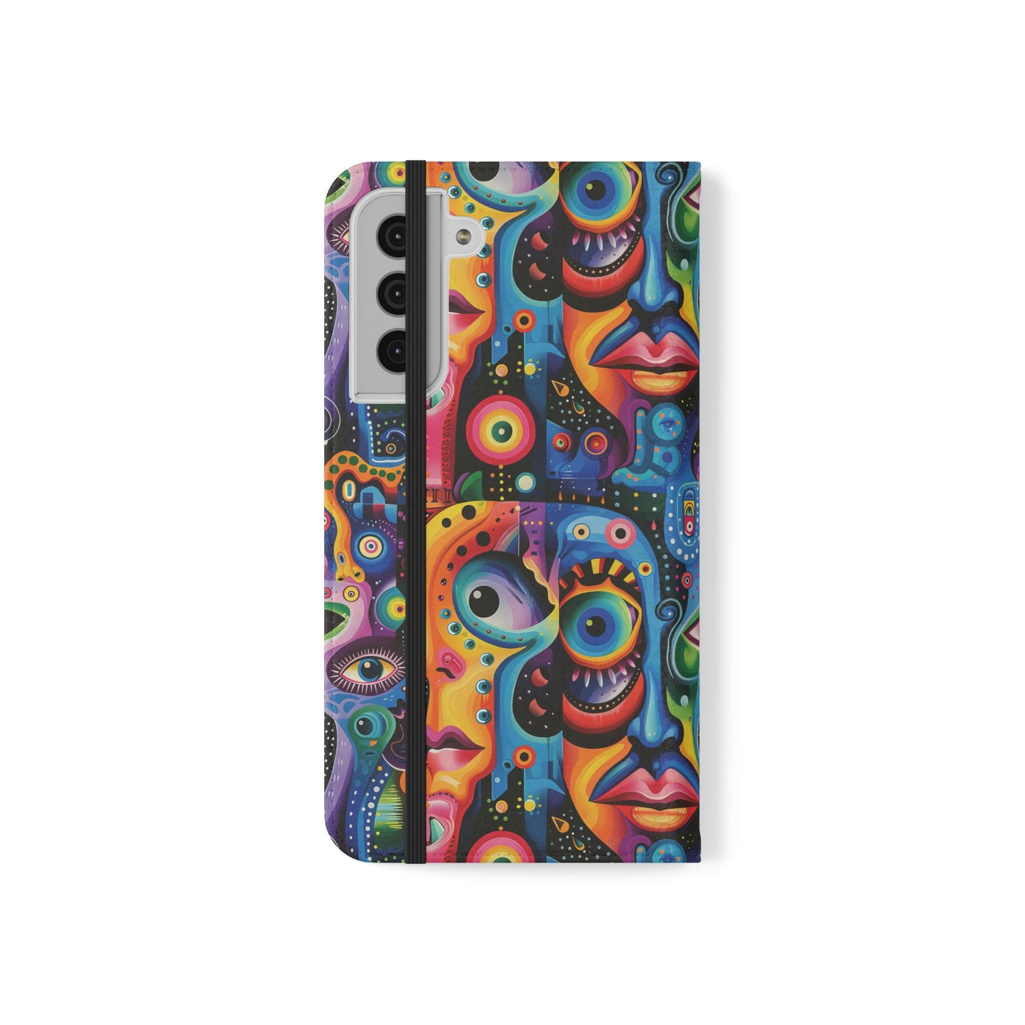 Psychedelic Visions Vibrant Art Flip iPhone and Samsung Phone Case - Colorful Faces Design for Phone Protection