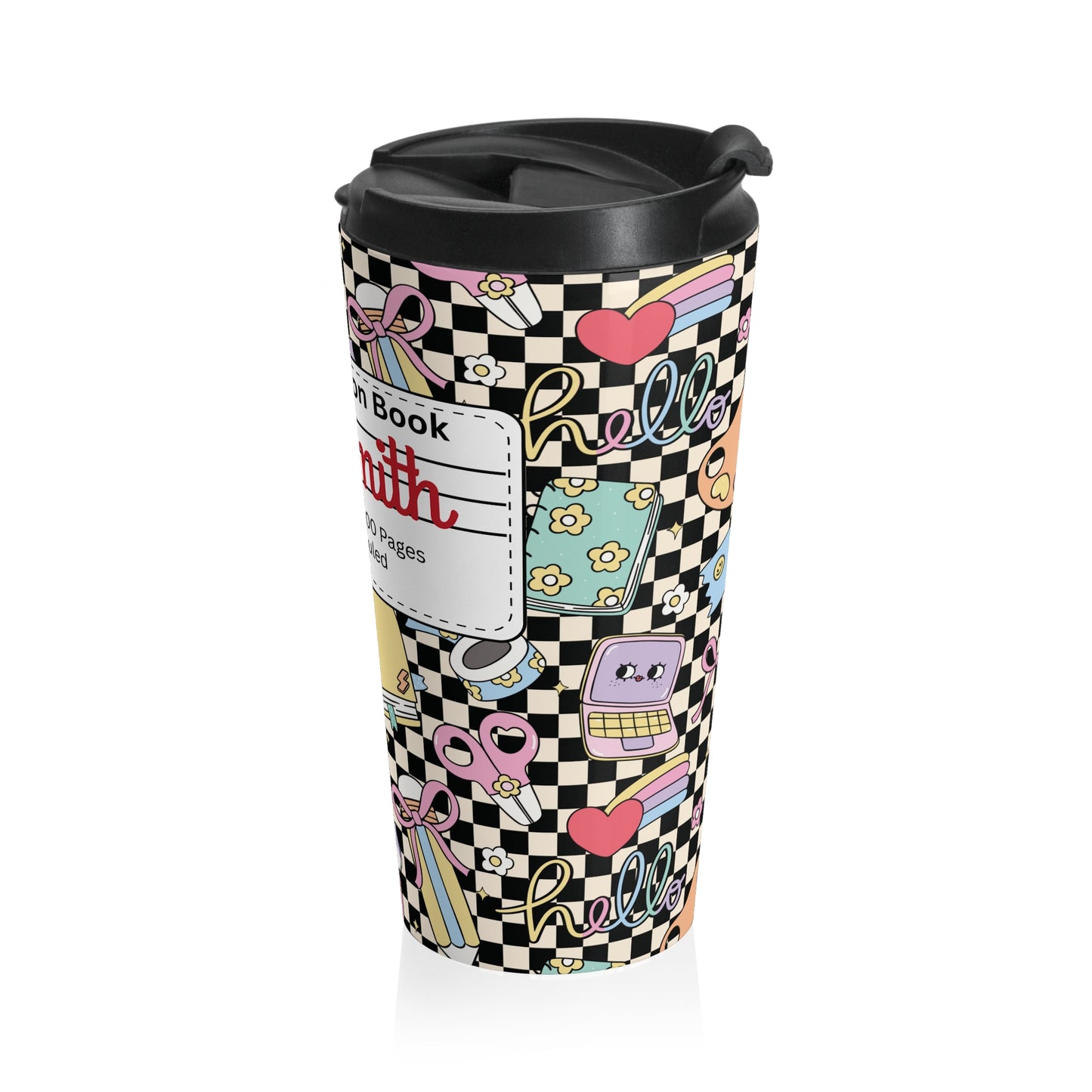 Customizable Black Doodle Daydream Composition Book Inspired Travel Mug, Personalized Gift for Teachers, Back to School Drinkware, Christmas Present, Stylish Coffee Cup