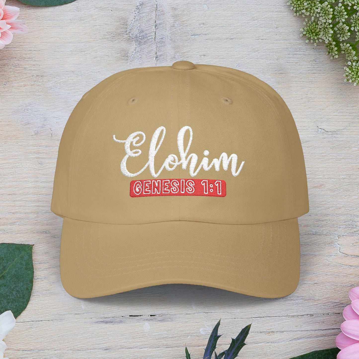 Classic Embroidery Dad Cap with 'ELOHIM, GENESIS 1:1' - Faith-Based Hat, Casual Wear, Gift for Dad, Christian Accessory, Summer Fashion