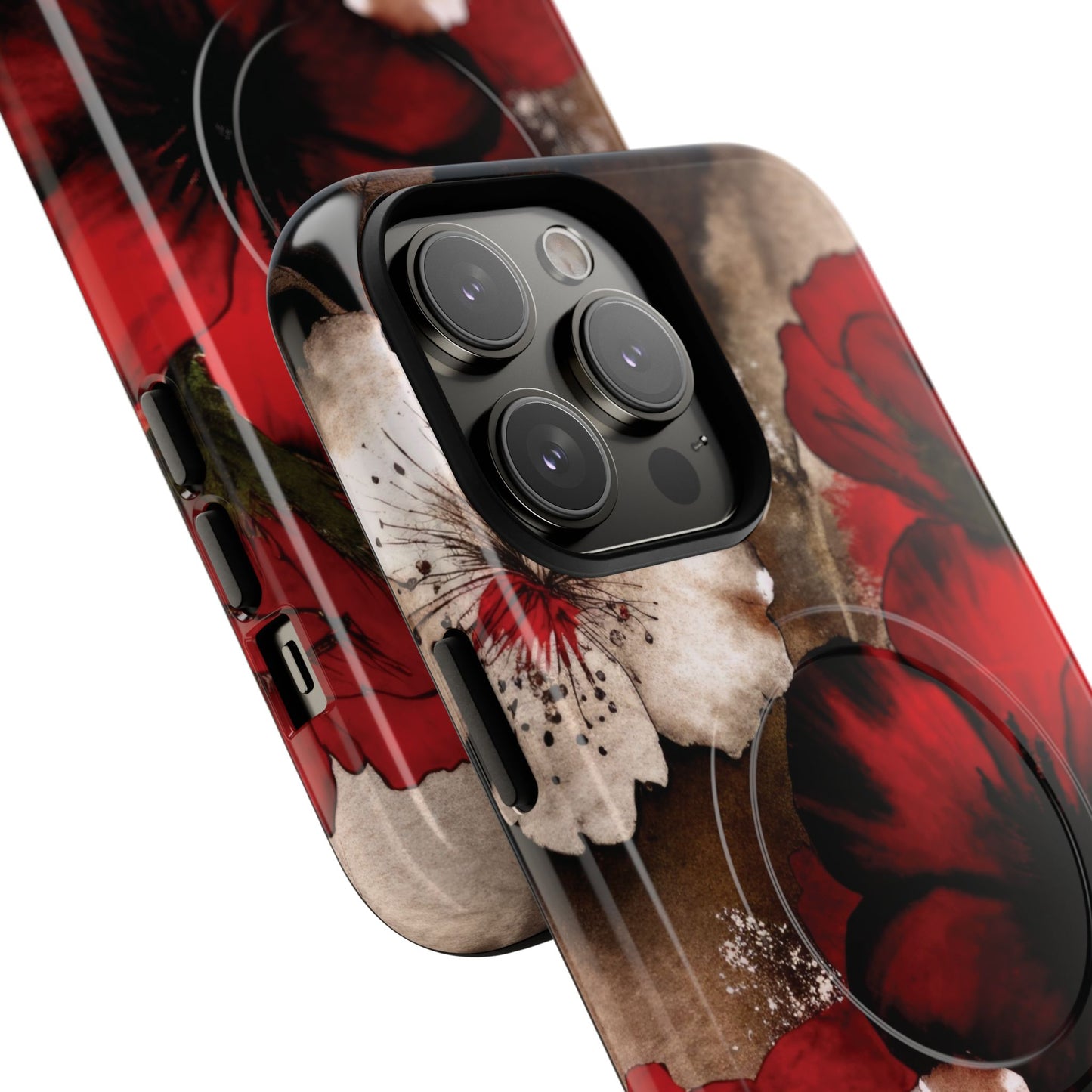 Crimson Noir Tough iPhone Magnetic Cases, Tough iPhone Protector, Stylish Floral Design, Gift for Her, Floral Accessories