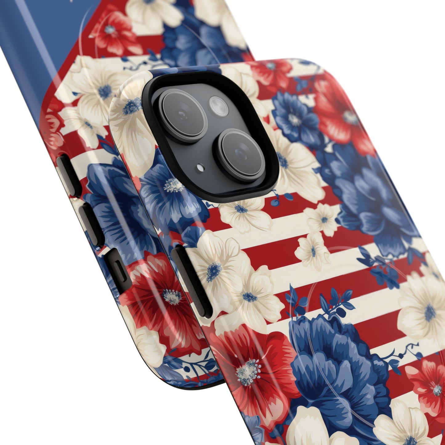 Personalized Stars, Stripes & Petals Tough Magnetic MagSafe Case, Patriotic Cover, Floral Design, Durable Protection, Gift for Her, Summer Vibes