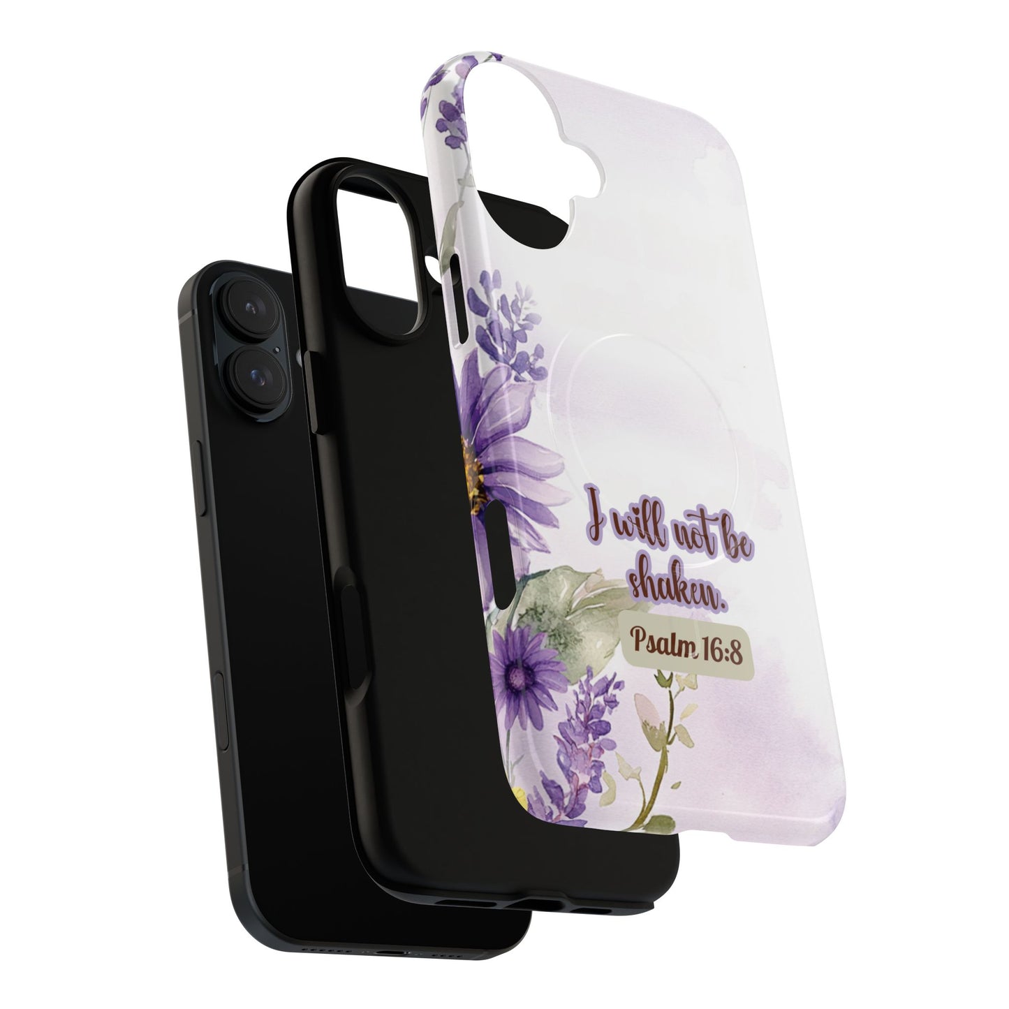Floral Inspirational Tough iPhone Magnetic Case, Psalm 16:8 Gift, Faith Gift, MagSafe® iPhone® Tough Case, iPhone 14, iPhone 15, iPhone 16, Pro, Pro Max, Plus