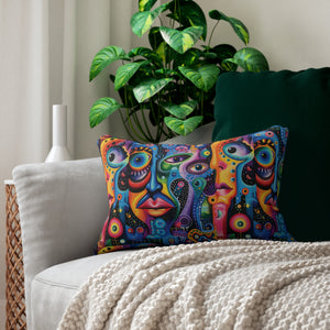 Psychedelic Visions Vibrant Art Lumbar Pillow - Colorful Abstract Design for Cozy Living Spaces.