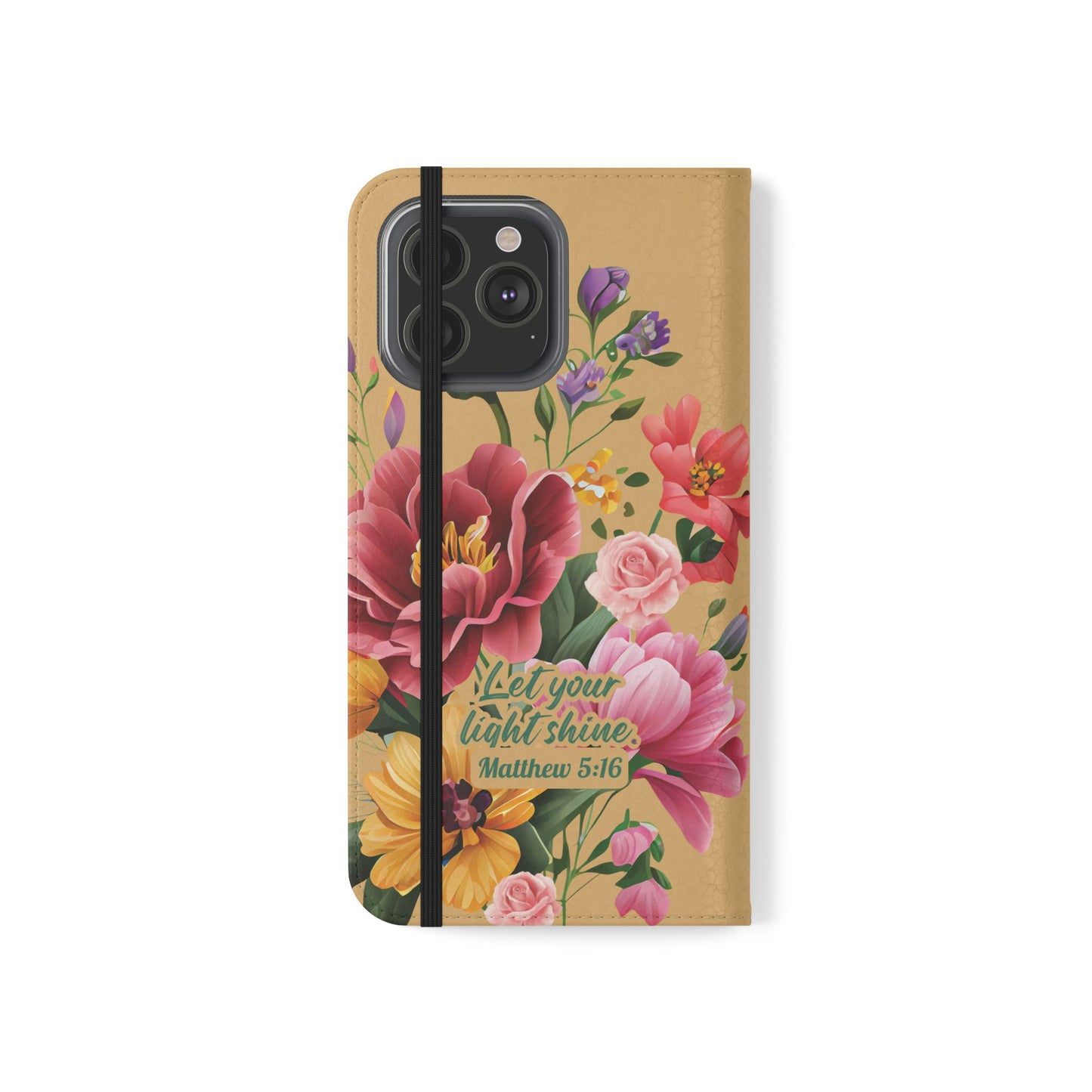 Floral Scripture Flip Case — "Let Your Light Shine" Wallet Phone Cover (Matthew 5:16)
