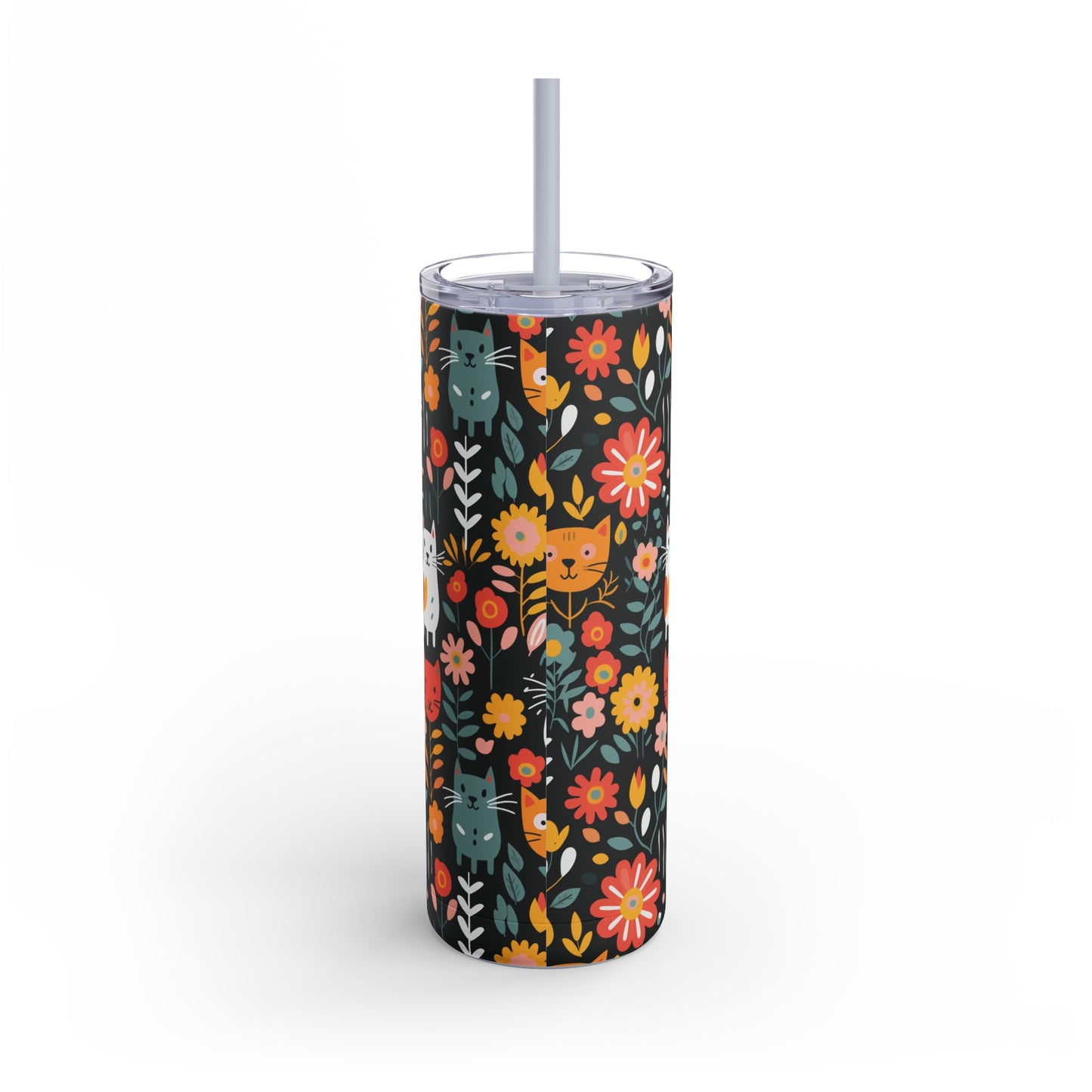 Whimsical Feline Garden Skinny Matte Tumbler, 20oz